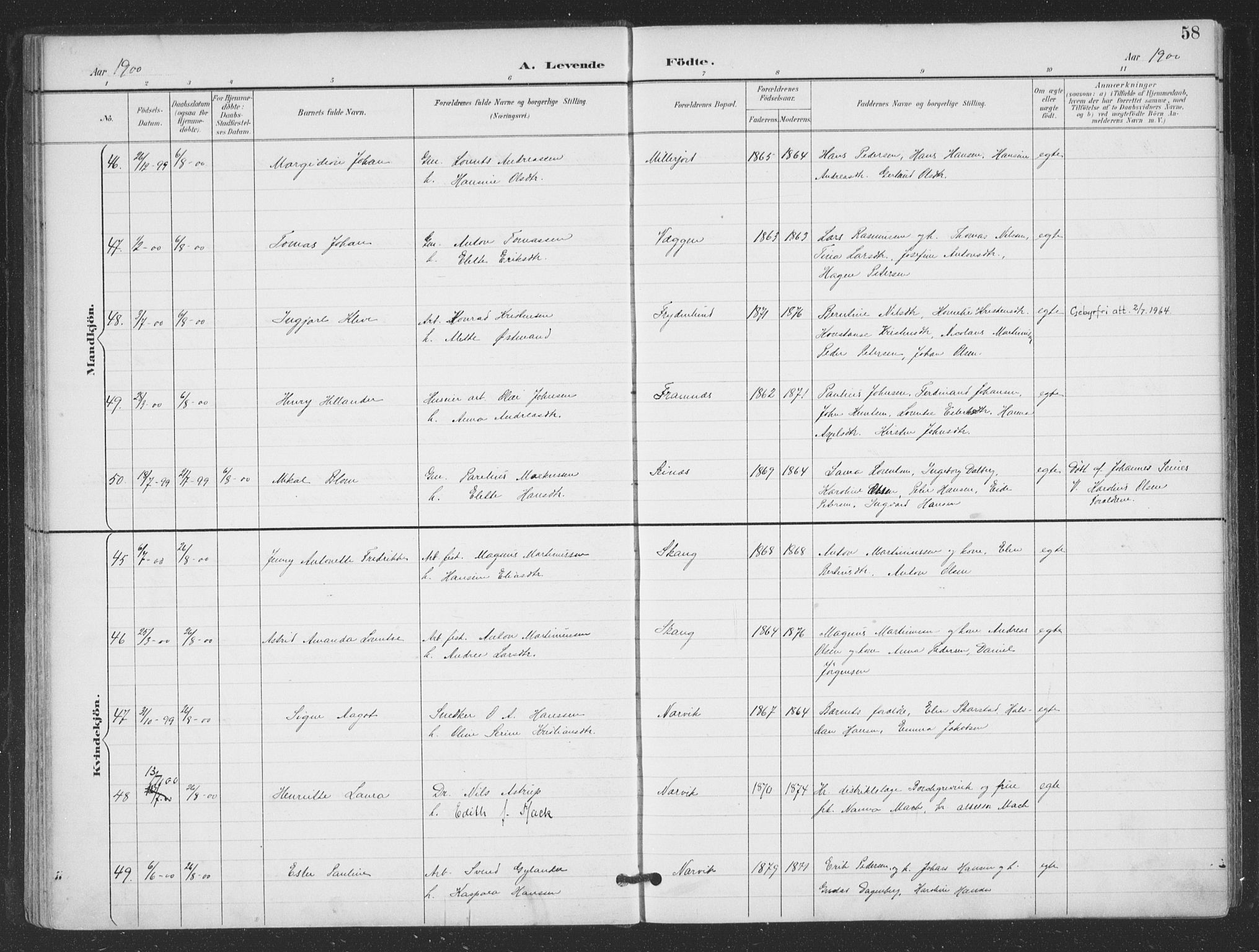 Ministerialprotokoller, klokkerbøker og fødselsregistre - Nordland, SAT/A-1459/866/L0939: Ministerialbok nr. 866A02, 1894-1906, s. 58