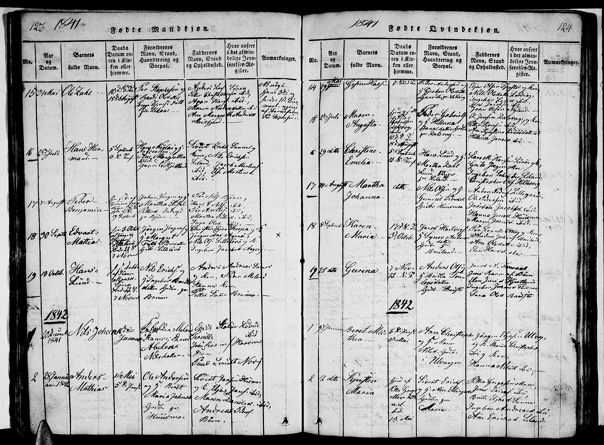 Ministerialprotokoller, klokkerbøker og fødselsregistre - Nordland, AV/SAT-A-1459/831/L0474: Klokkerbok nr. 831C01, 1820-1850, s. 123-124