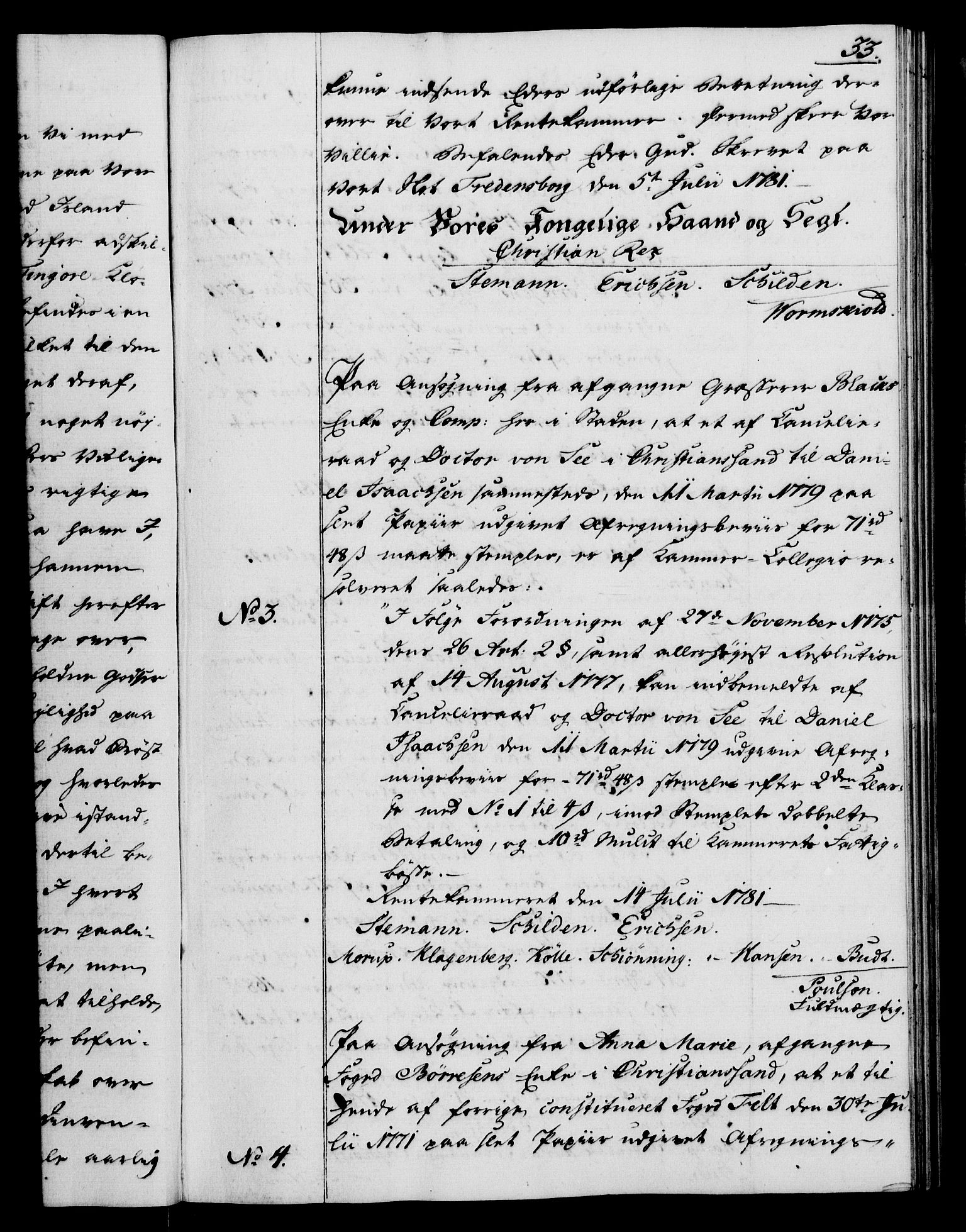 Rentekammeret, Kammerkanselliet, RA/EA-3111/G/Gg/Gga/L0012: Norsk ekspedisjonsprotokoll med register (merket RK 53.12), 1781-1783, s. 33