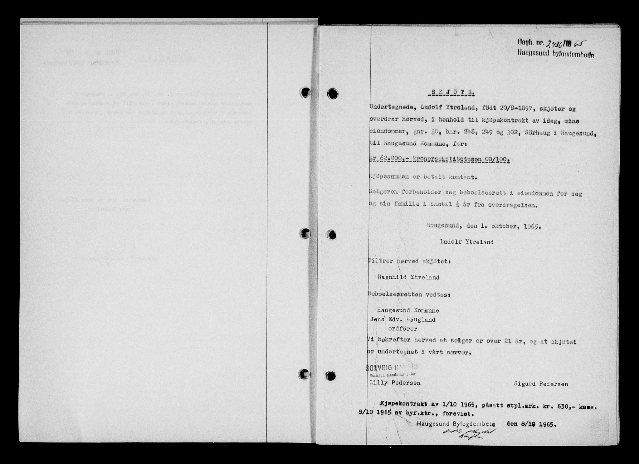 Haugesund tingrett, AV/SAST-A-101415/01/II/IIC/L0076: Pantebok nr. A 17, 1965-1966, Dagboknr: 2436/1965