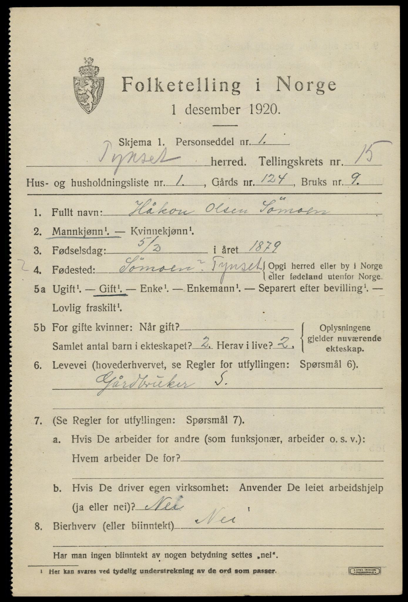 SAH, Folketelling 1920 for 0437 Tynset herred, 1920, s. 9226