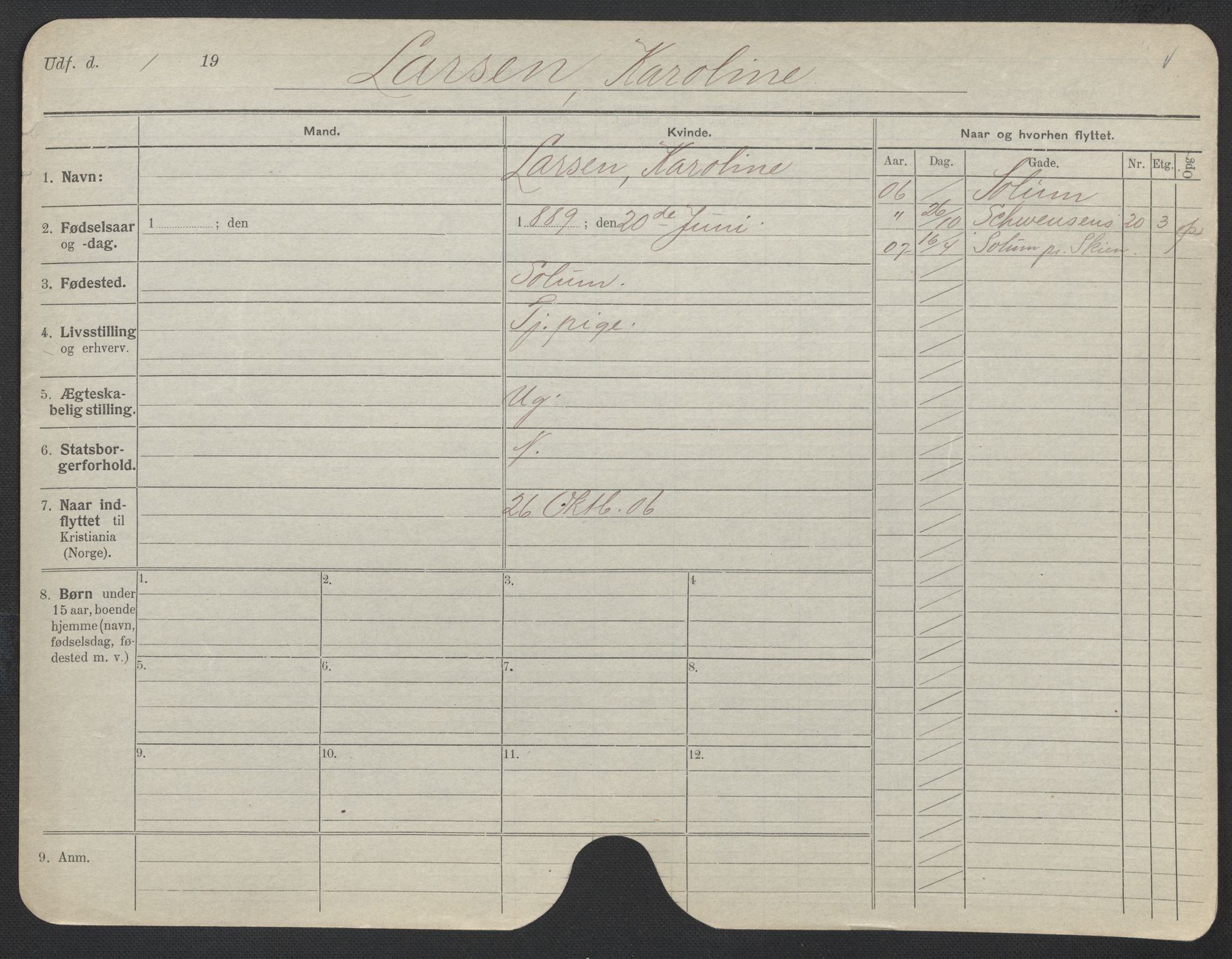 Oslo folkeregister, Registerkort, AV/SAO-A-11715/F/Fa/Fac/L0019: Kvinner, 1906-1914, s. 997a