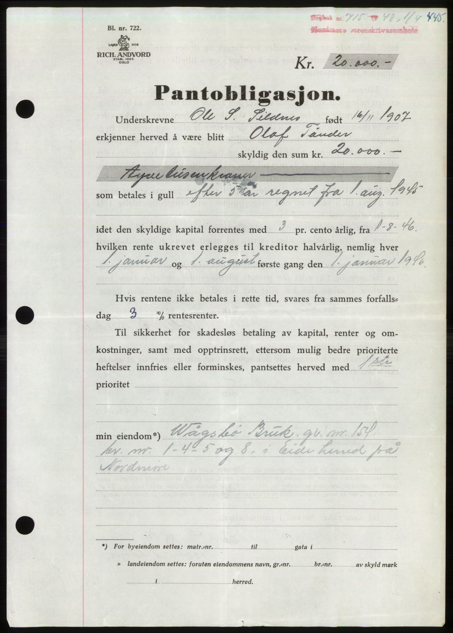 Nordmøre sorenskriveri, SAT/A-4132/1/2/2Ca: Pantebok nr. B98, 1948-1948, Dagboknr: 715/1948