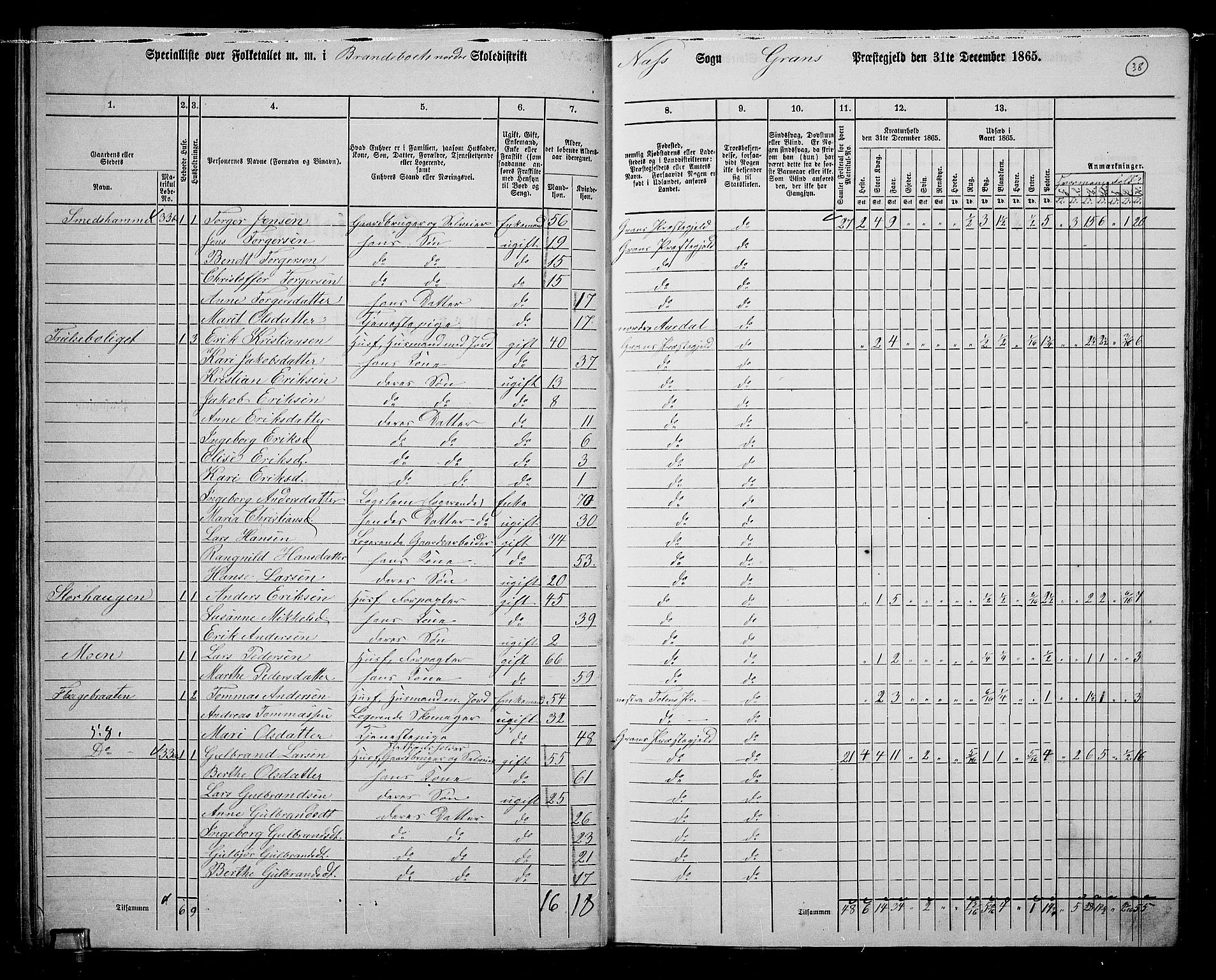 RA, Folketelling 1865 for 0534P Gran prestegjeld, 1865, s. 222