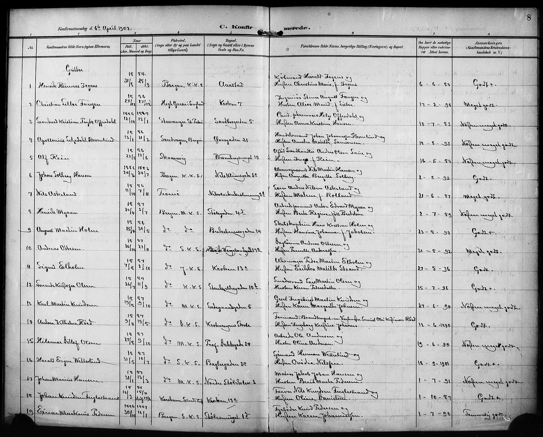 Mariakirken Sokneprestembete, AV/SAB-A-76901/H/Hab/L0009: Klokkerbok nr. A 9, 1901-1919, s. 8