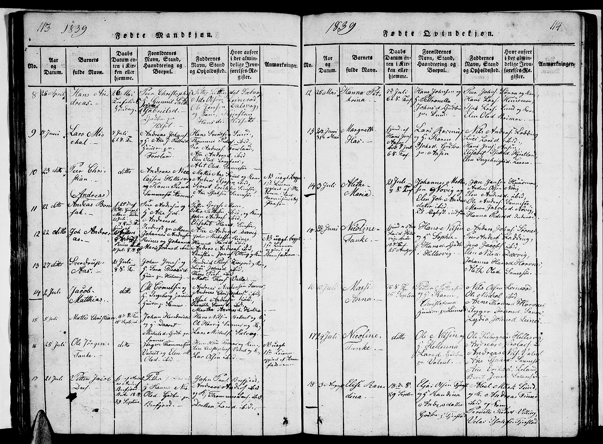 Ministerialprotokoller, klokkerbøker og fødselsregistre - Nordland, AV/SAT-A-1459/831/L0474: Klokkerbok nr. 831C01, 1820-1850, s. 113-114