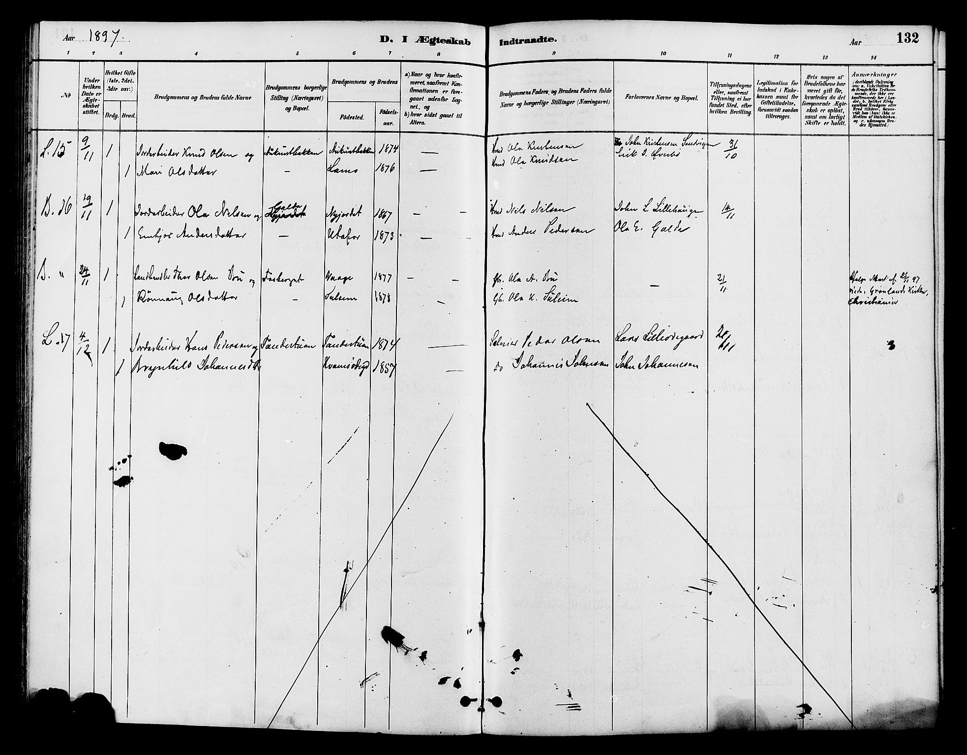 Lom prestekontor, AV/SAH-PREST-070/K/L0008: Ministerialbok nr. 8, 1885-1898, s. 132