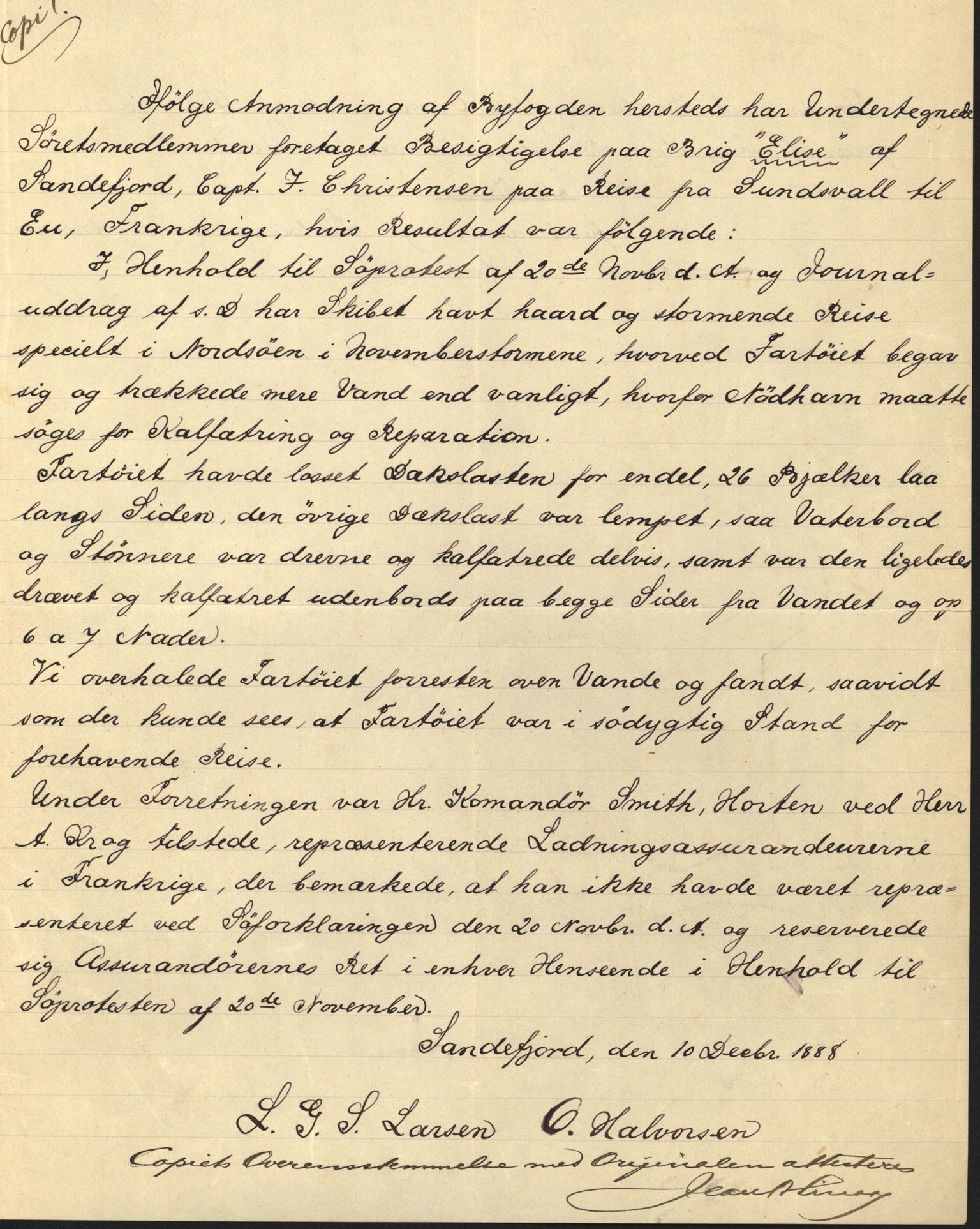 Pa 63 - Østlandske skibsassuranceforening, VEMU/A-1079/G/Ga/L0023/0004: Havaridokumenter / Petrus, Eimund, Eidsvold, Electra, Eliezer, Elise, 1888, s. 45