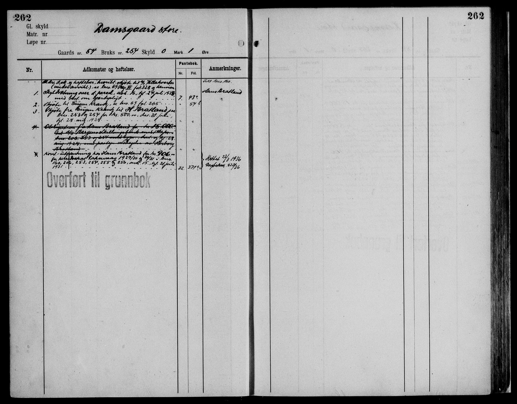 Midhordland sorenskriveri, AV/SAB-A-3001/1/G/Ga/Gab/L0116: Panteregister nr. II.A.b.116, s. 262