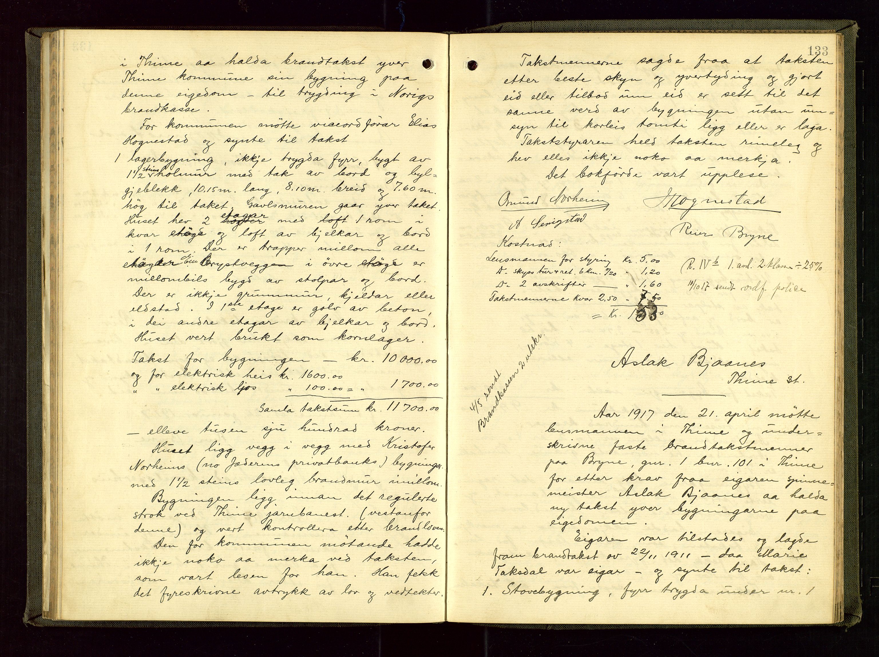 Time lensmannskontor, AV/SAST-A-100420/Goa/L0002: "Brandtakstprotokol", 1904-1920, s. 132b-133a
