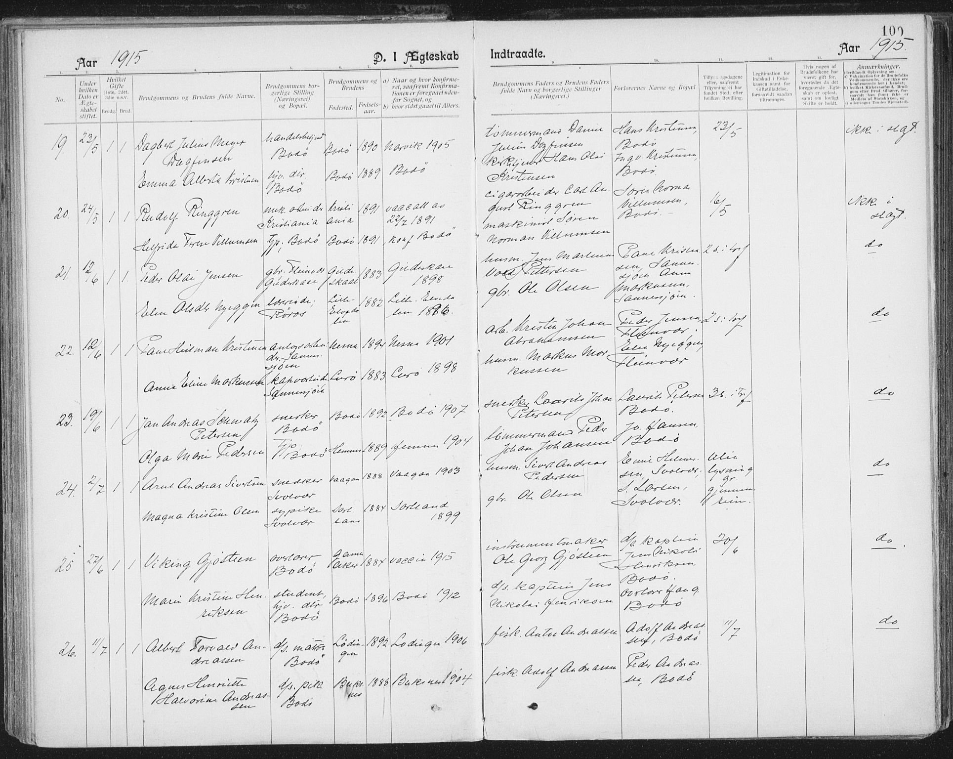 Ministerialprotokoller, klokkerbøker og fødselsregistre - Nordland, SAT/A-1459/801/L0012: Ministerialbok nr. 801A12, 1900-1916, s. 100