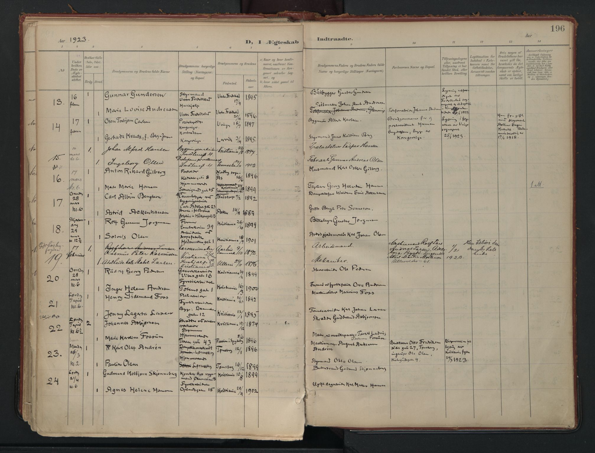 Vålerengen prestekontor Kirkebøker, AV/SAO-A-10878/F/Fa/L0002: Ministerialbok nr. 2, 1899-1924, s. 196