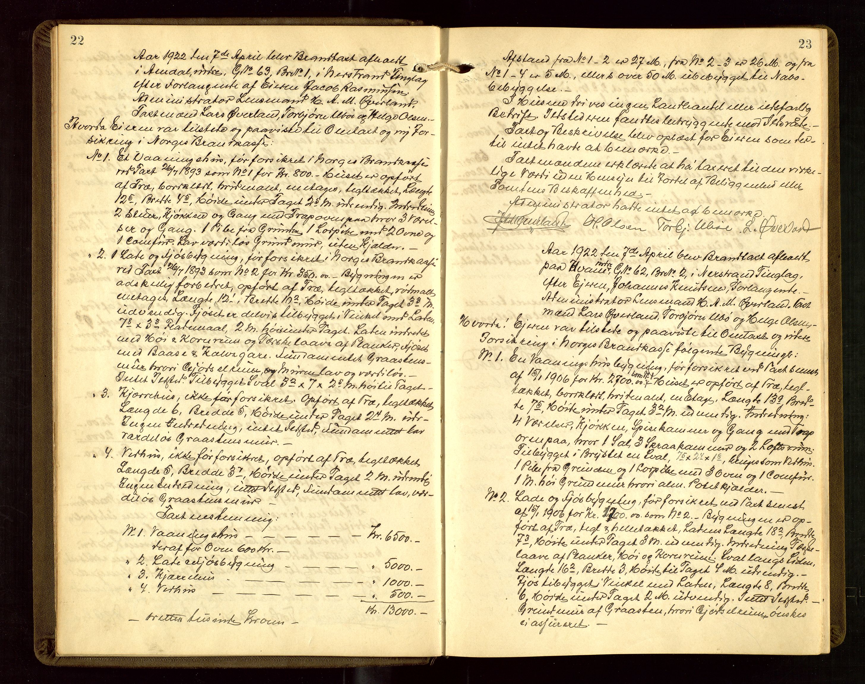 Nedstrand lensmannskontor, AV/SAST-A-100236/Goa/L0002: "Brandtakstprotokoll for lensmannen i Nedstrand", 1922-1955, s. 22-23