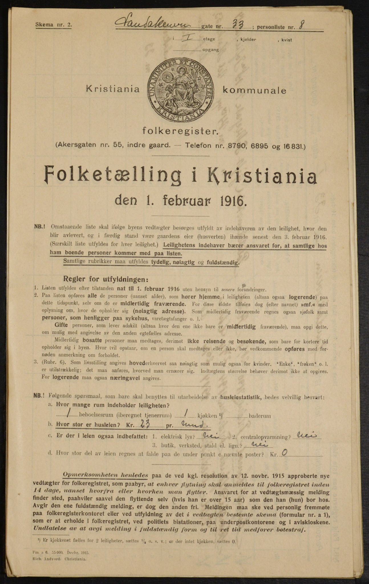 OBA, Kommunal folketelling 1.2.1916 for Kristiania, 1916, s. 89254