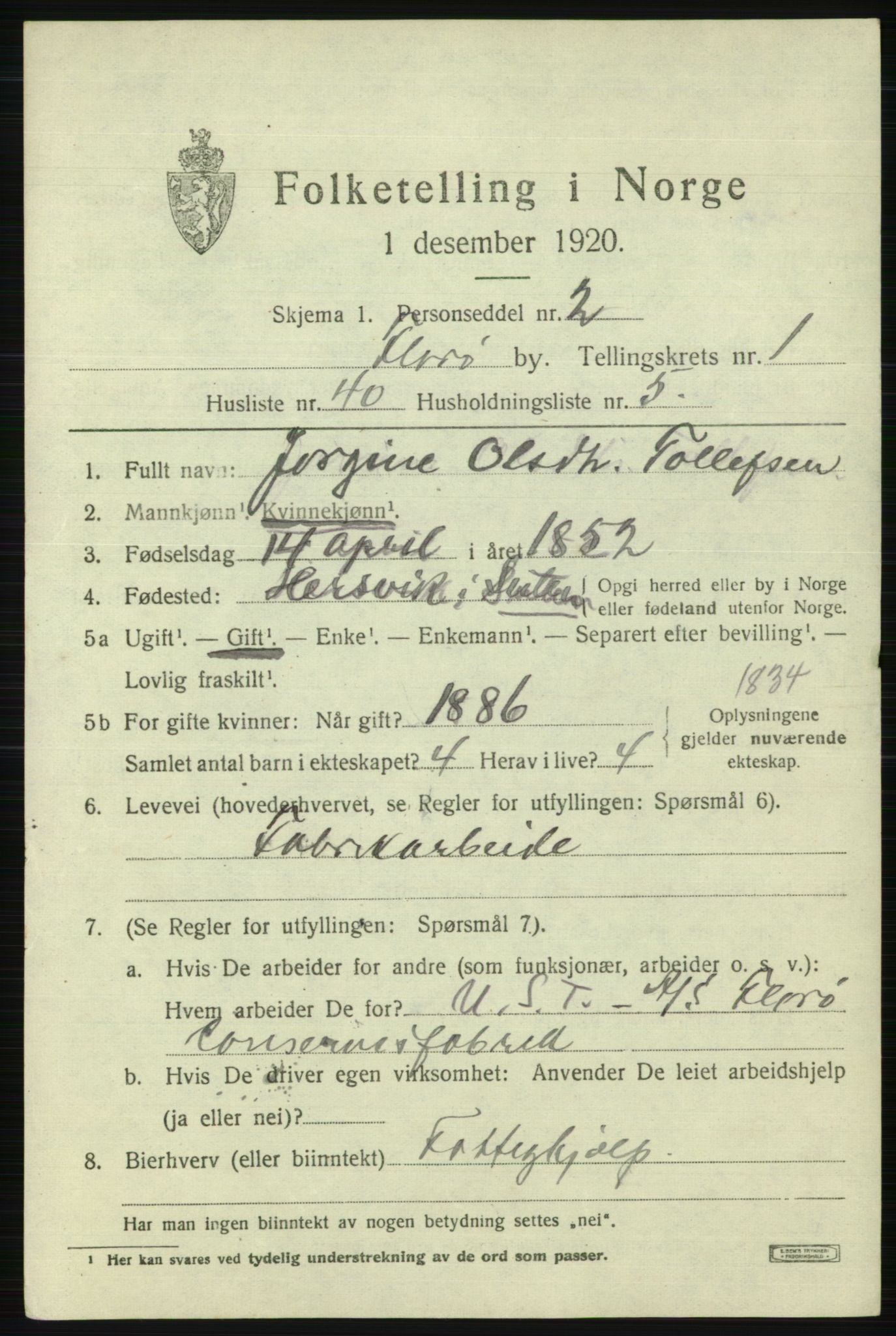 SAB, Folketelling 1920 for 1401 Florø ladested, 1920, s. 1916