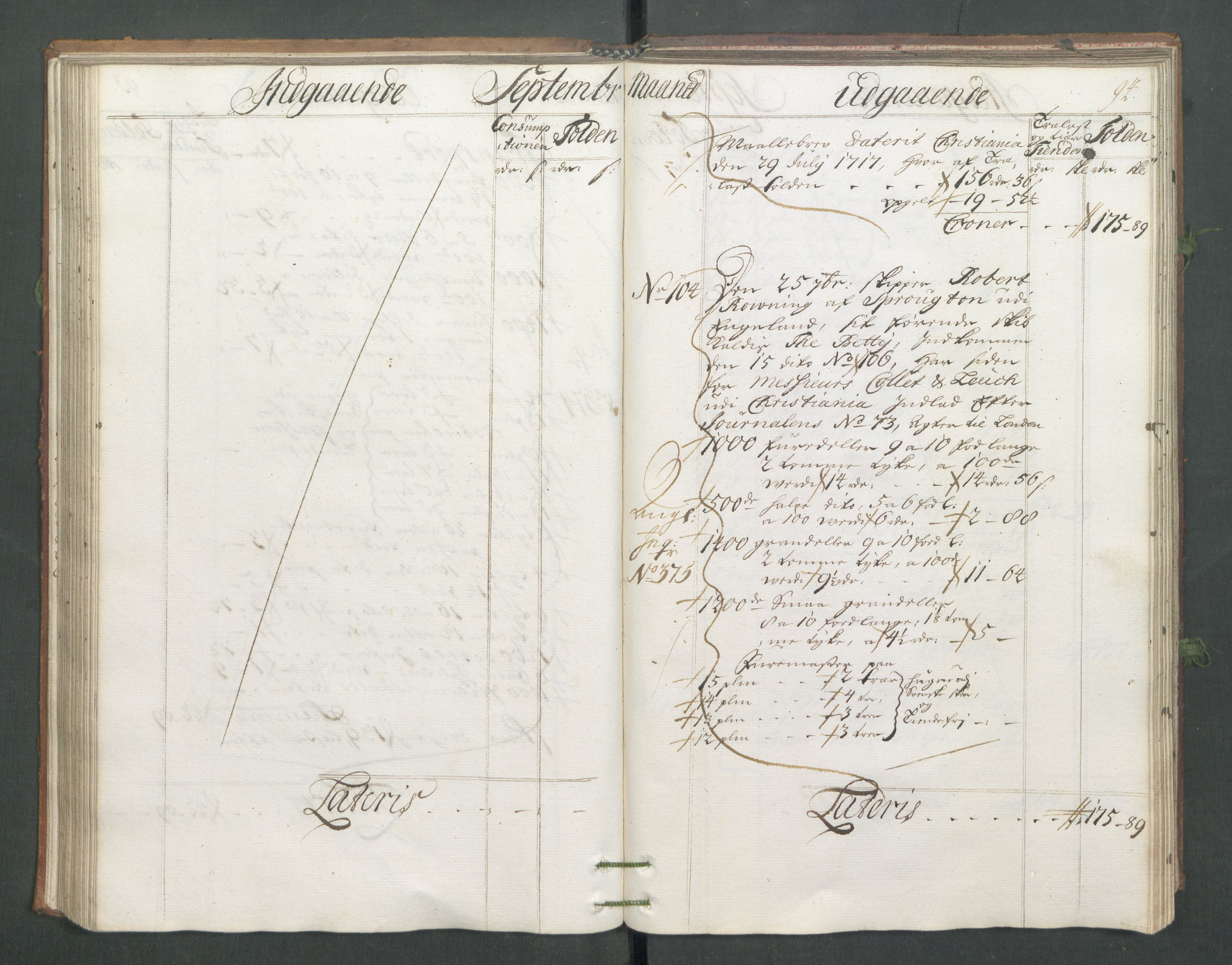 Generaltollkammeret, tollregnskaper, AV/RA-EA-5490/R02/L0006/0001: Tollregnskaper Fredrikstad / Hovedtollbok, 1731, s. 94