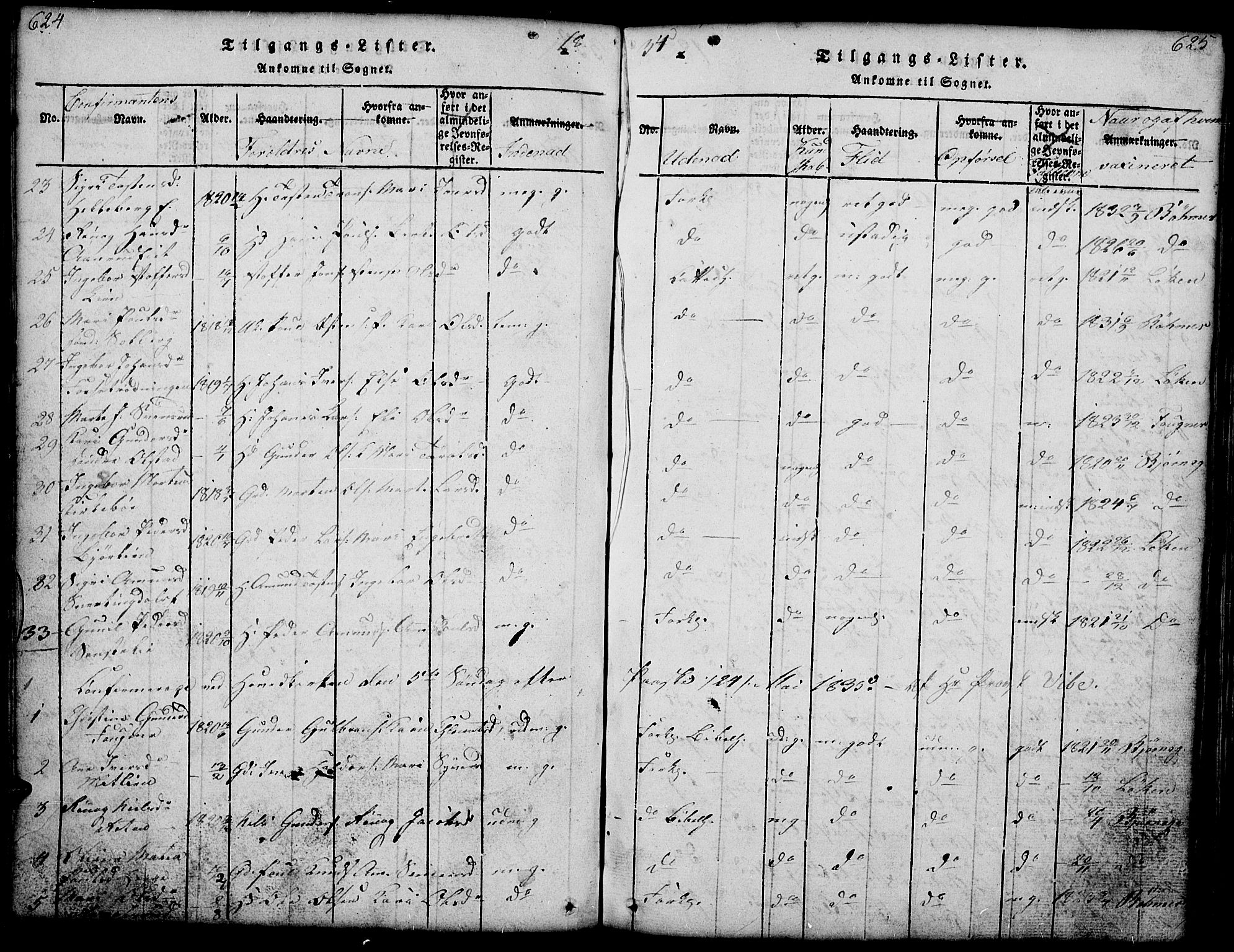 Gausdal prestekontor, AV/SAH-PREST-090/H/Ha/Hab/L0001: Klokkerbok nr. 1, 1817-1848, s. 624-625