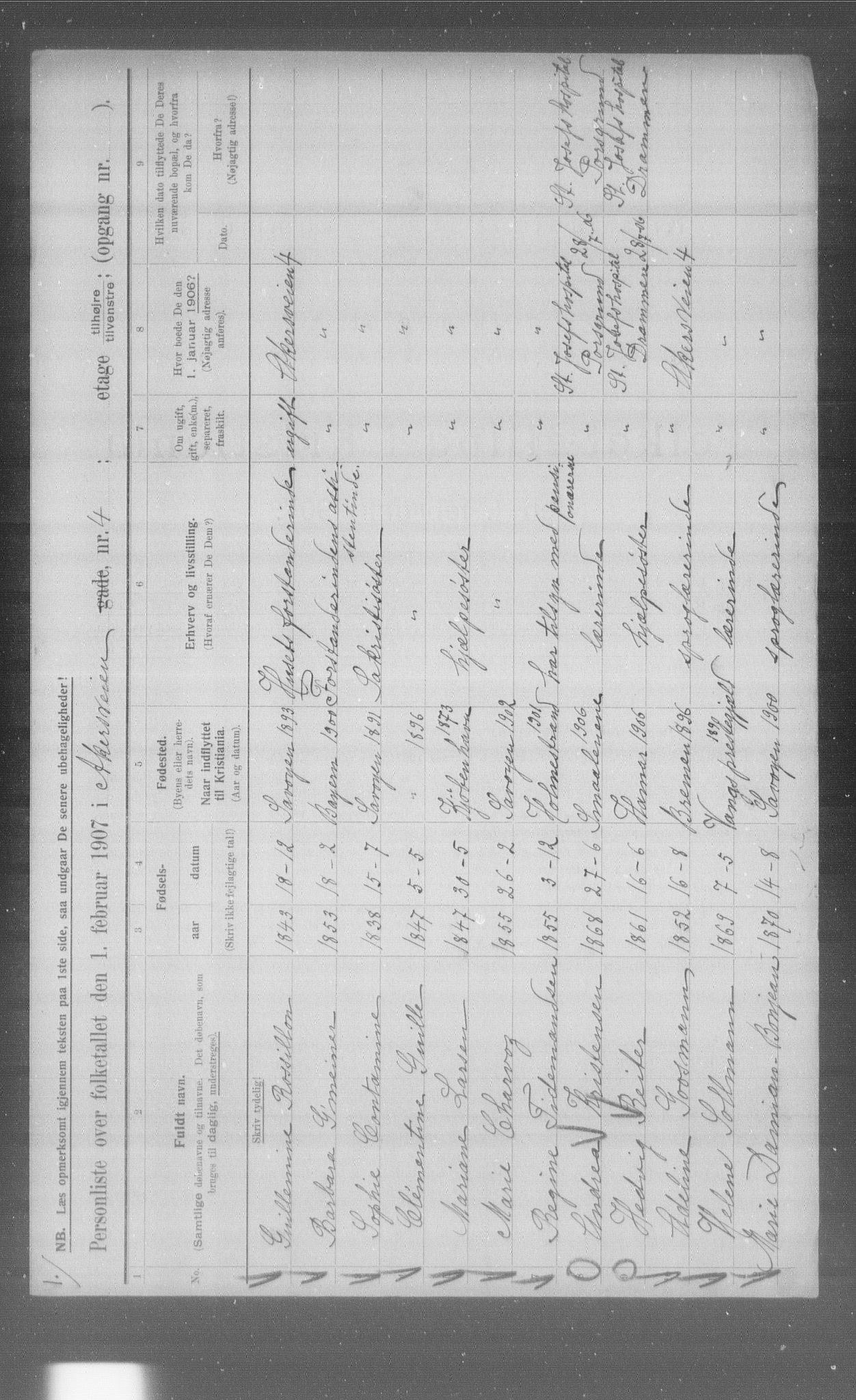 OBA, Kommunal folketelling 1.2.1907 for Kristiania kjøpstad, 1907, s. 469