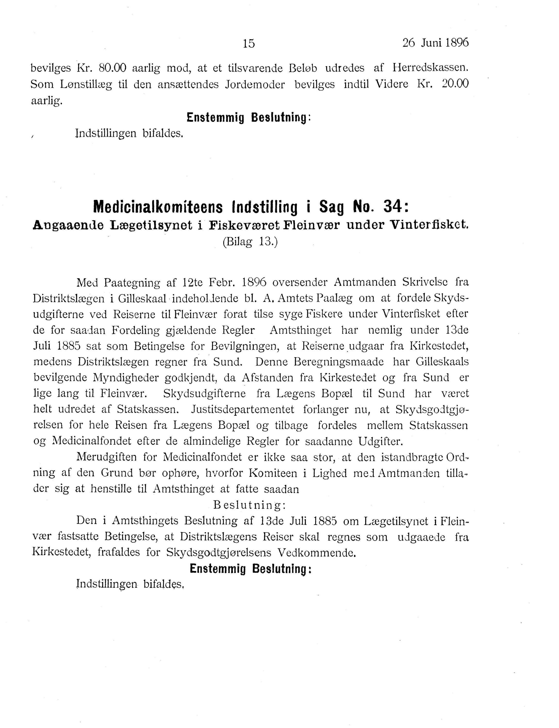 Nordland Fylkeskommune. Fylkestinget, AIN/NFK-17/176/A/Ac/L0019: Fylkestingsforhandlinger 1896, 1896