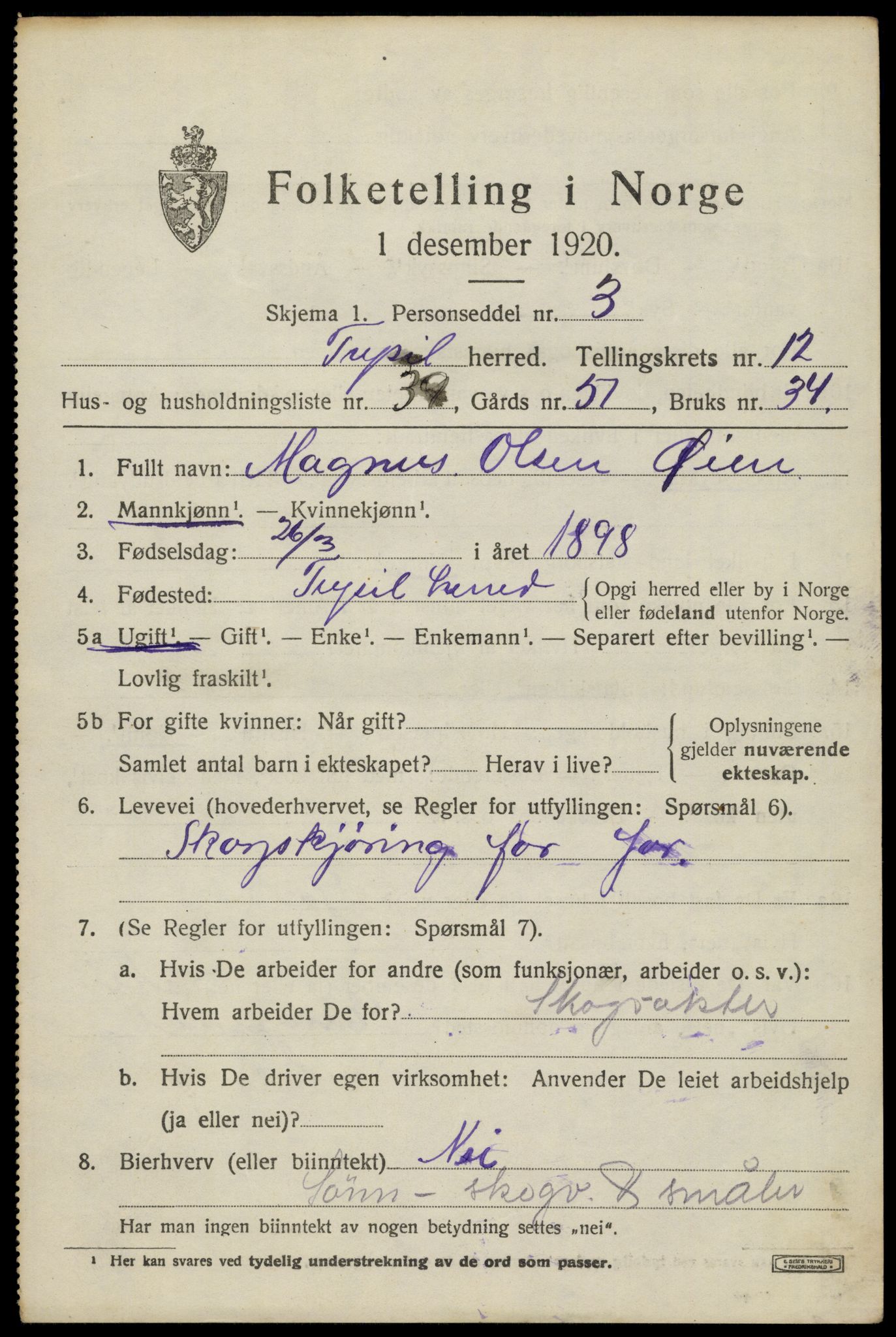 SAH, Folketelling 1920 for 0428 Trysil herred, 1920, s. 7623