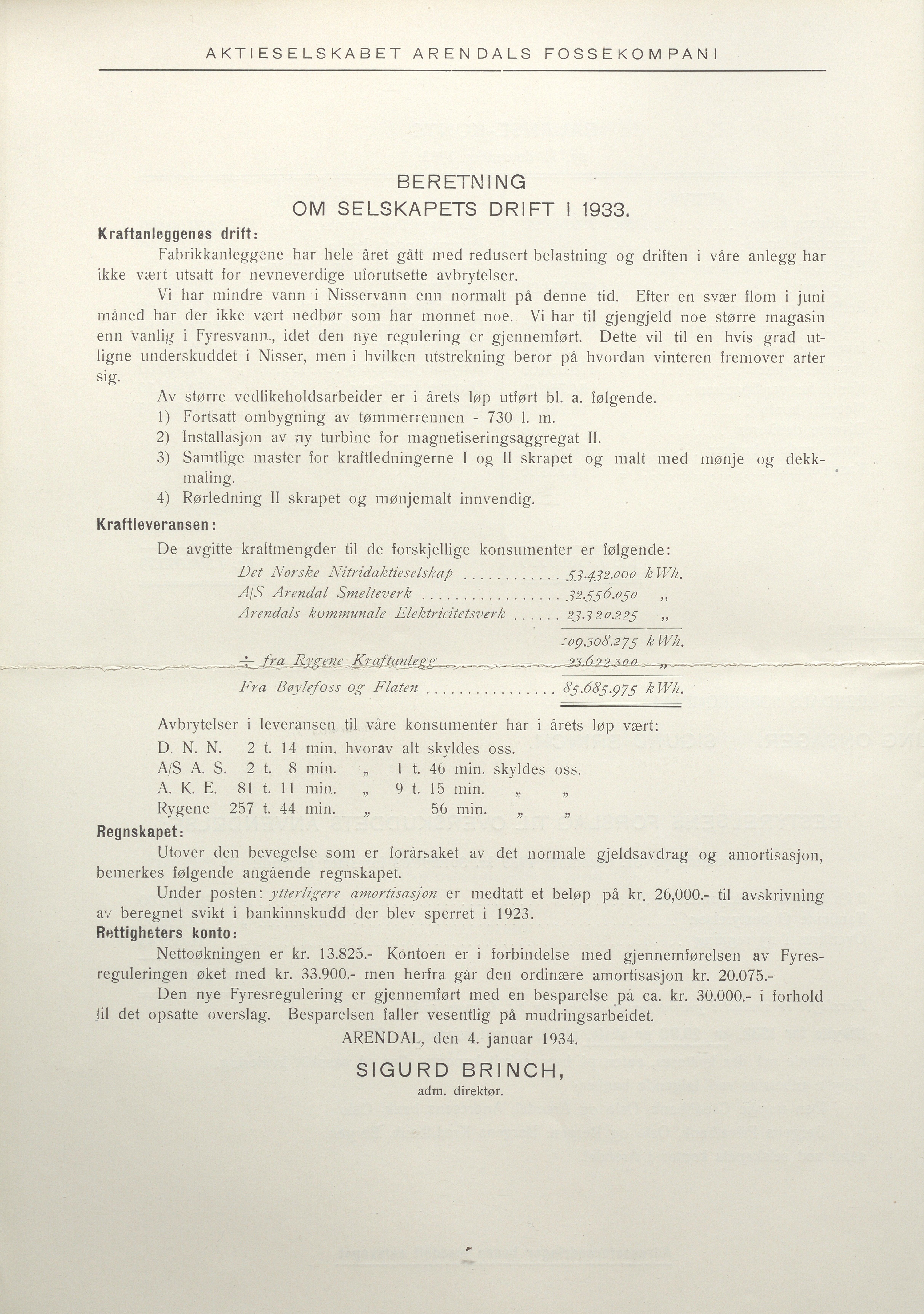 Arendals Fossekompani, AAKS/PA-2413/X/X01/L0001/0009: Beretninger, regnskap, balansekonto, gevinst- og tapskonto / Årsberetning og regnskap 1928 - 1935, 1928-1935, s. 18