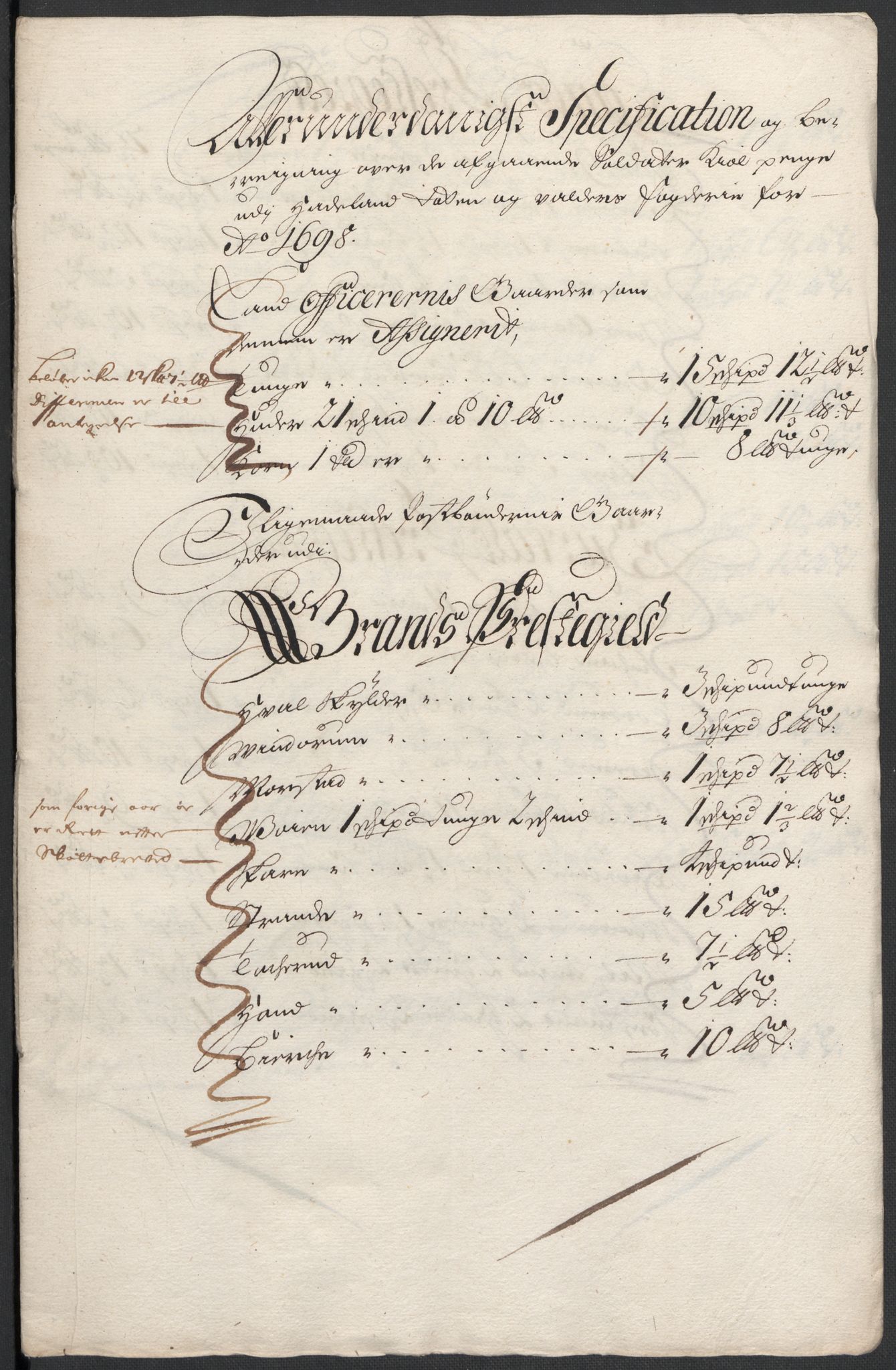 Rentekammeret inntil 1814, Reviderte regnskaper, Fogderegnskap, RA/EA-4092/R18/L1296: Fogderegnskap Hadeland, Toten og Valdres, 1698, s. 222