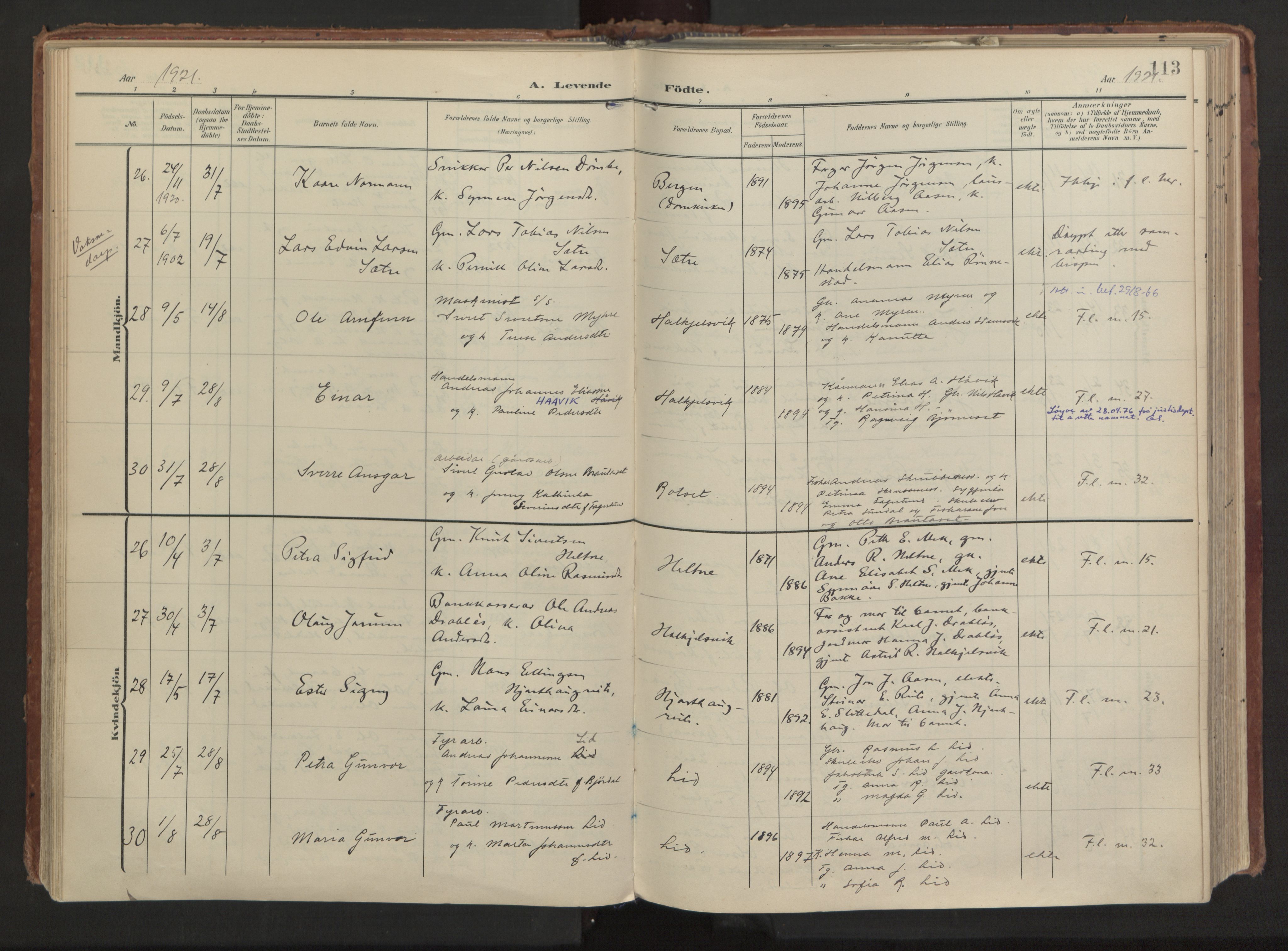 Ministerialprotokoller, klokkerbøker og fødselsregistre - Møre og Romsdal, AV/SAT-A-1454/511/L0144: Ministerialbok nr. 511A11, 1906-1923, s. 113