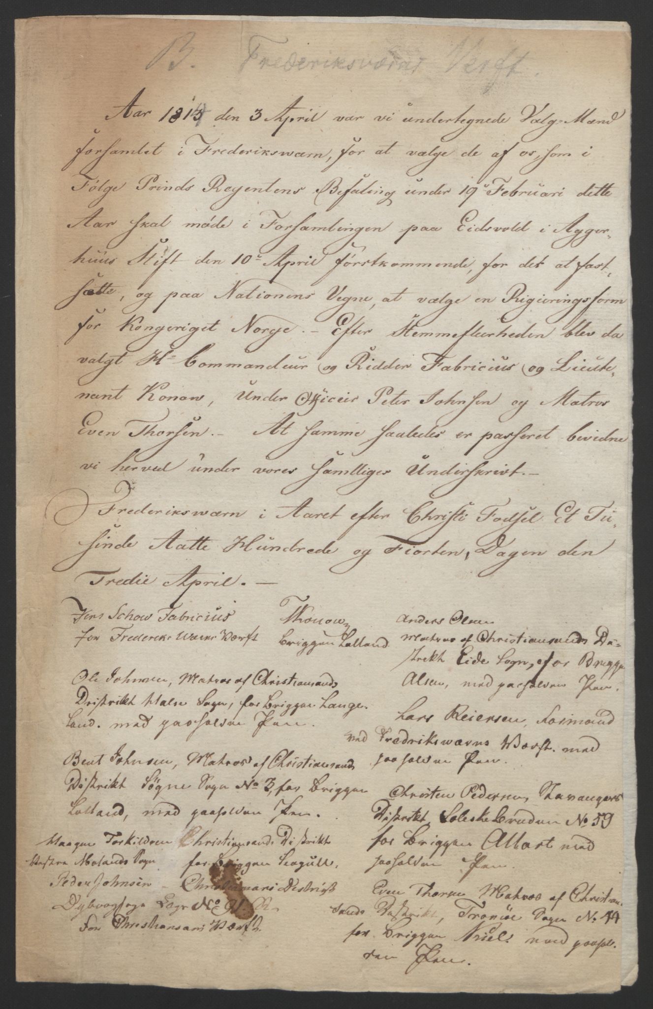 Statsrådssekretariatet, AV/RA-S-1001/D/Db/L0007: Fullmakter for Eidsvollsrepresentantene i 1814. , 1814, s. 129