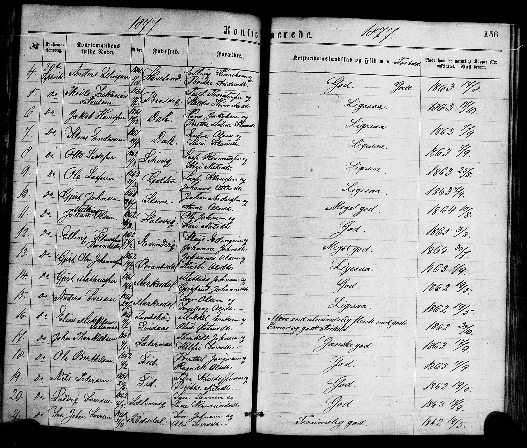 Gulen sokneprestembete, AV/SAB-A-80201/H/Haa/Haaa/L0023: Ministerialbok nr. A 23, 1870-1880, s. 156