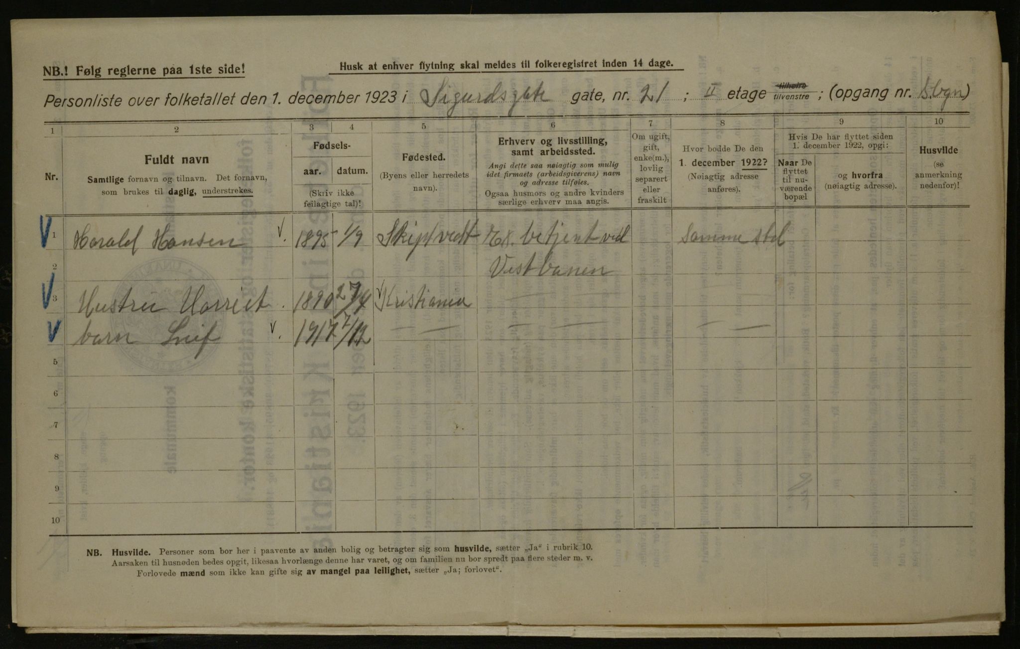 OBA, Kommunal folketelling 1.12.1923 for Kristiania, 1923, s. 105334
