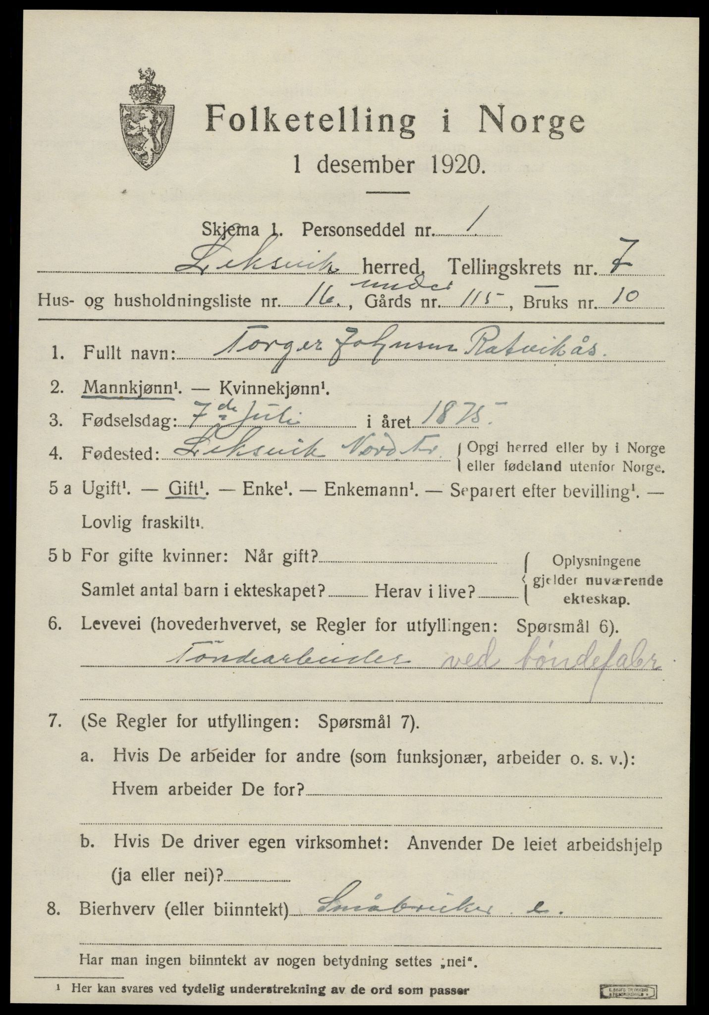SAT, Folketelling 1920 for 1718 Leksvik herred, 1920, s. 6252