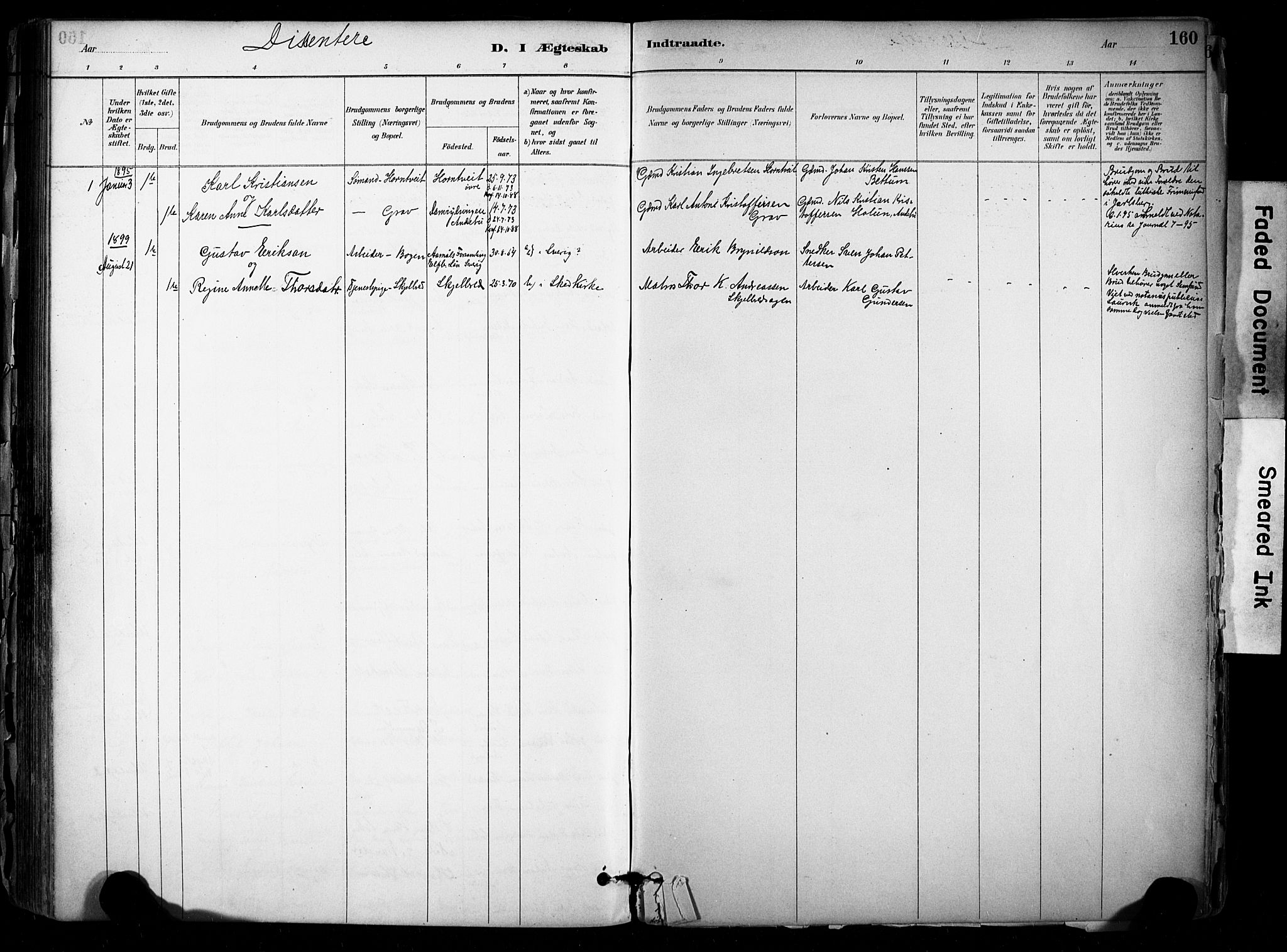 Stokke kirkebøker, AV/SAKO-A-320/F/Fb/L0001: Ministerialbok nr. II 1, 1884-1910, s. 160