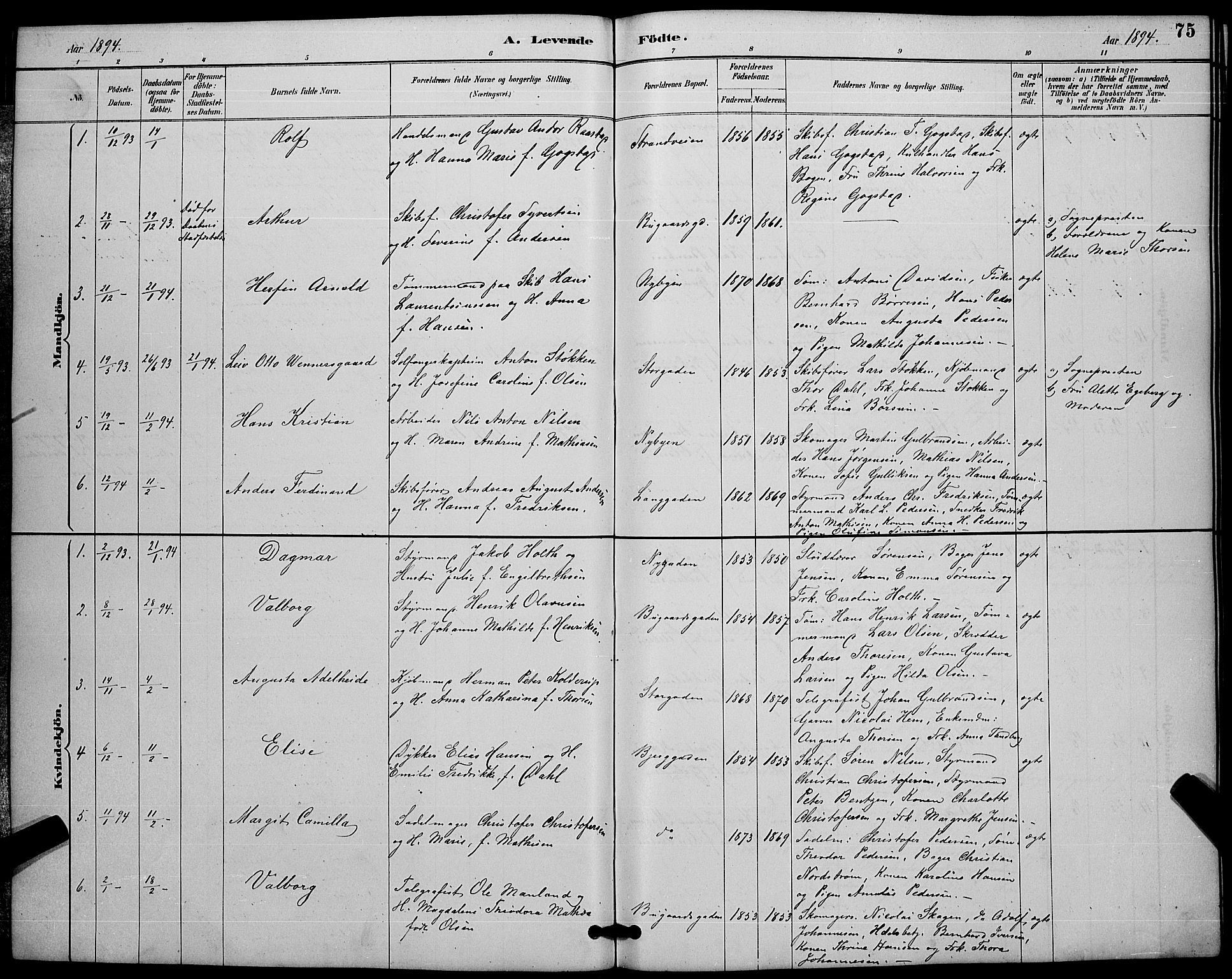 Sandefjord kirkebøker, AV/SAKO-A-315/G/Ga/L0001: Klokkerbok nr. 1, 1885-1903, s. 75