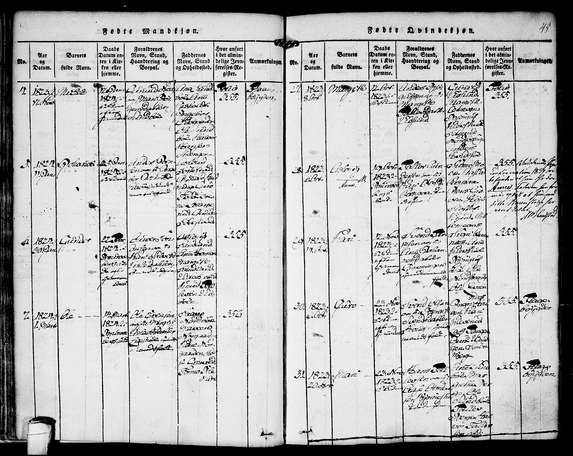 Kviteseid kirkebøker, AV/SAKO-A-276/F/Fa/L0005: Ministerialbok nr. I 5, 1815-1836, s. 45