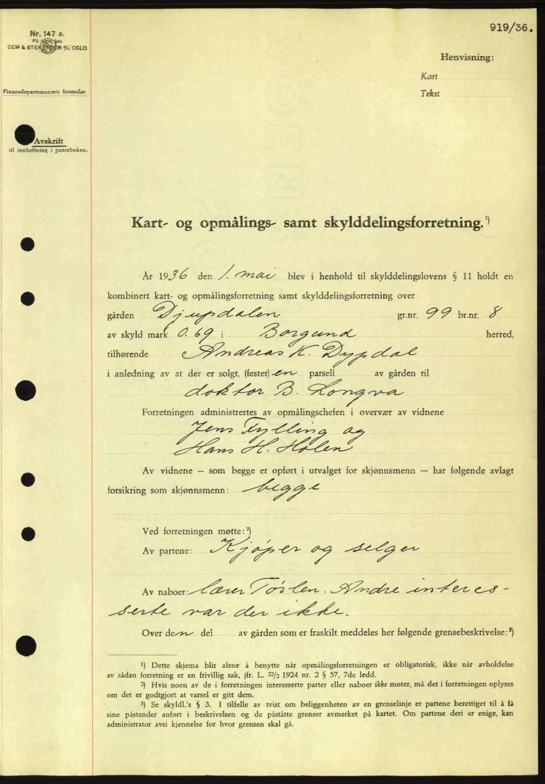 Nordre Sunnmøre sorenskriveri, AV/SAT-A-0006/1/2/2C/2Ca: Pantebok nr. A1, 1936-1936, Dagboknr: 919/1936