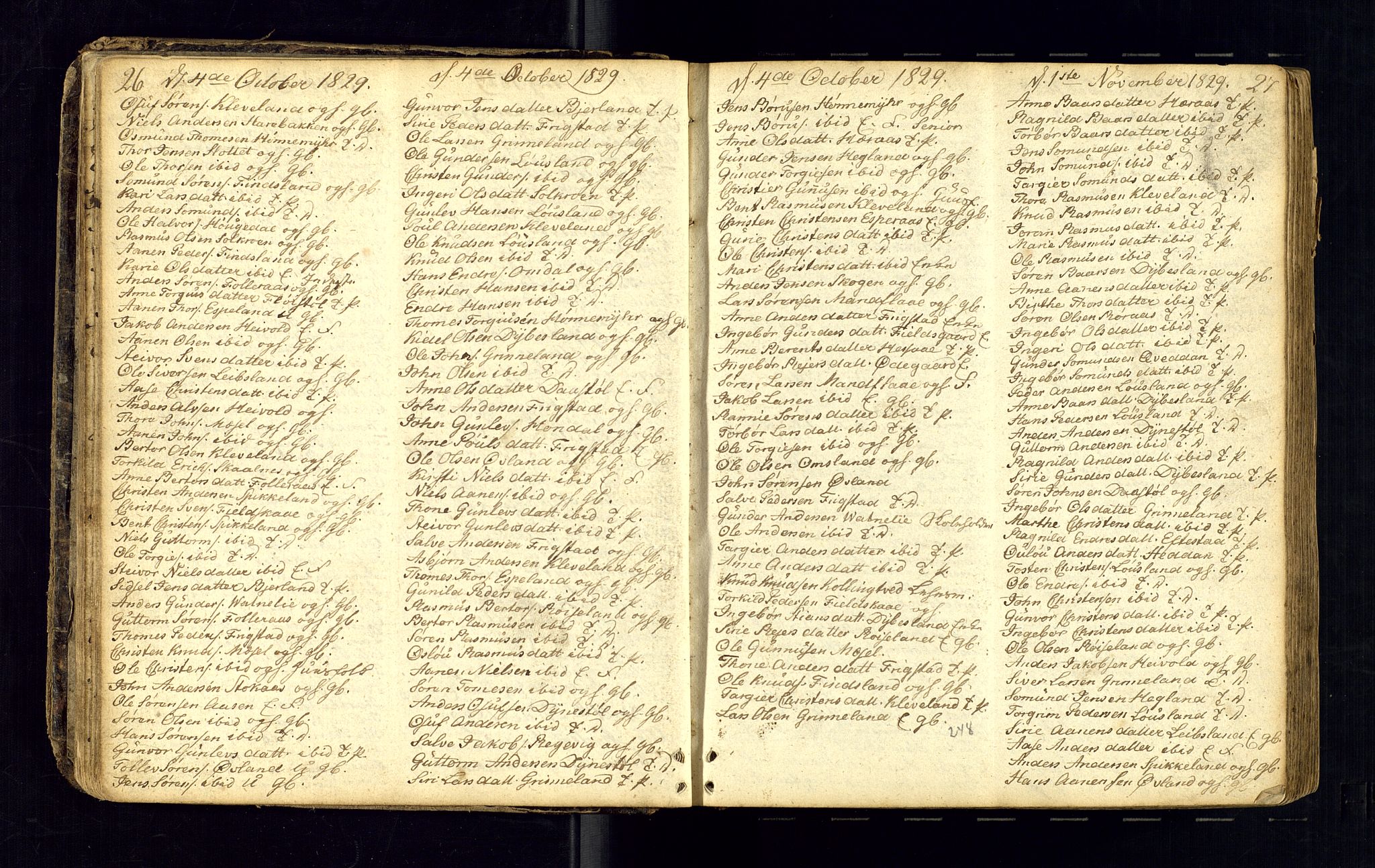 Bjelland sokneprestkontor, AV/SAK-1111-0005/F/Fc/Fcb/L0001: Kommunikantprotokoll nr. C-1, 1827-1906, s. 26-27