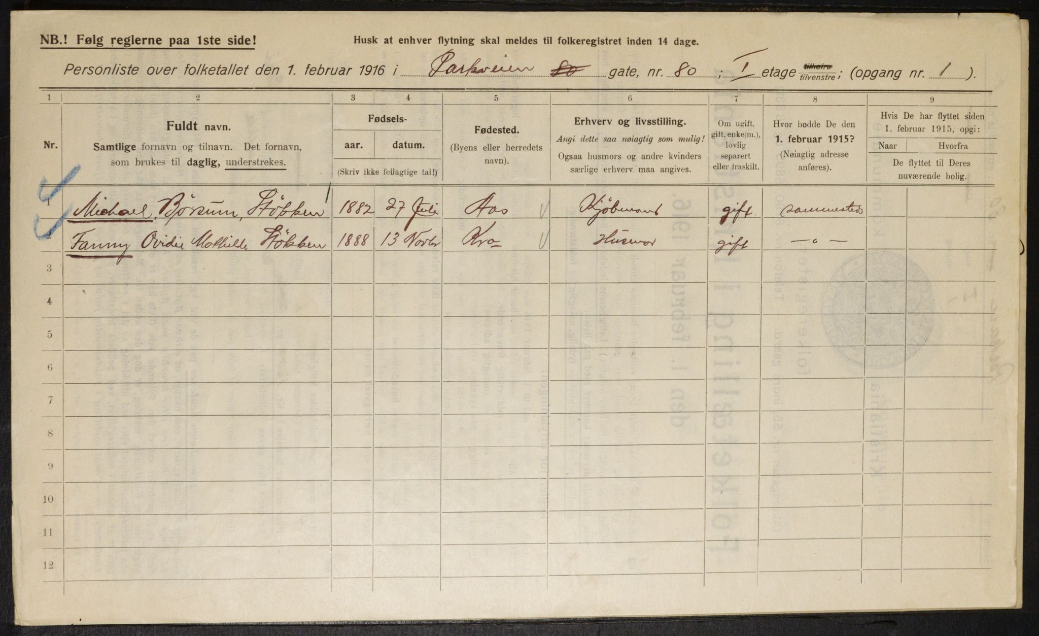 OBA, Kommunal folketelling 1.2.1916 for Kristiania, 1916, s. 80455