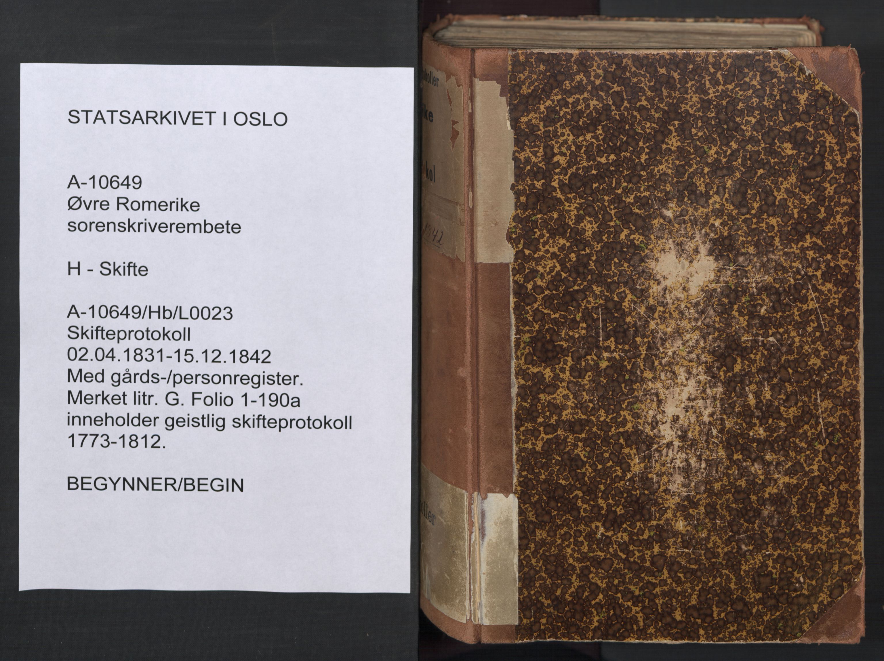 Øvre Romerike sorenskriveri, AV/SAO-A-10649/H/Hb/L0023: Skifteprotokoll nr. 23, 1831-1842