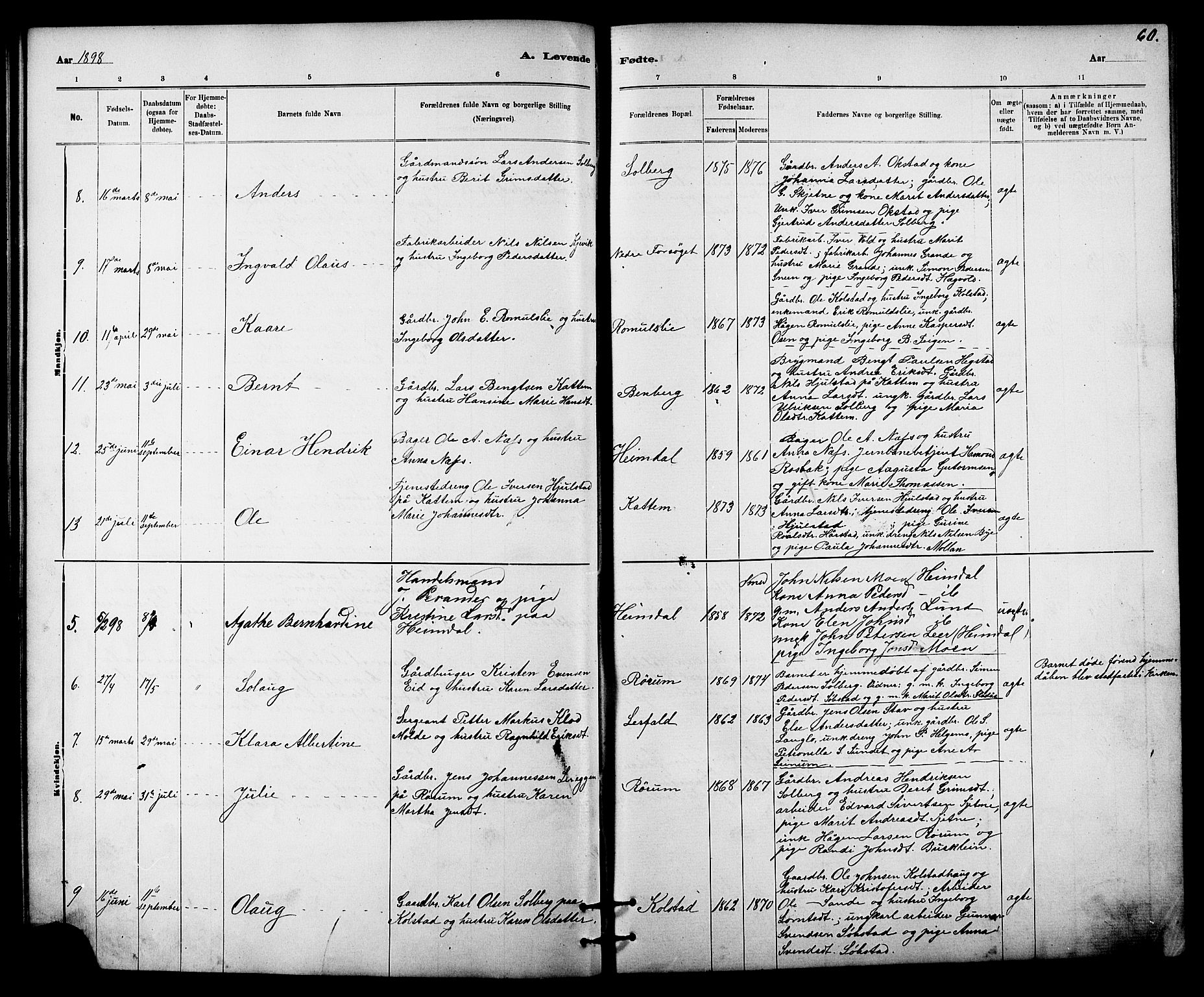 Ministerialprotokoller, klokkerbøker og fødselsregistre - Sør-Trøndelag, SAT/A-1456/613/L0395: Klokkerbok nr. 613C03, 1887-1909, s. 60