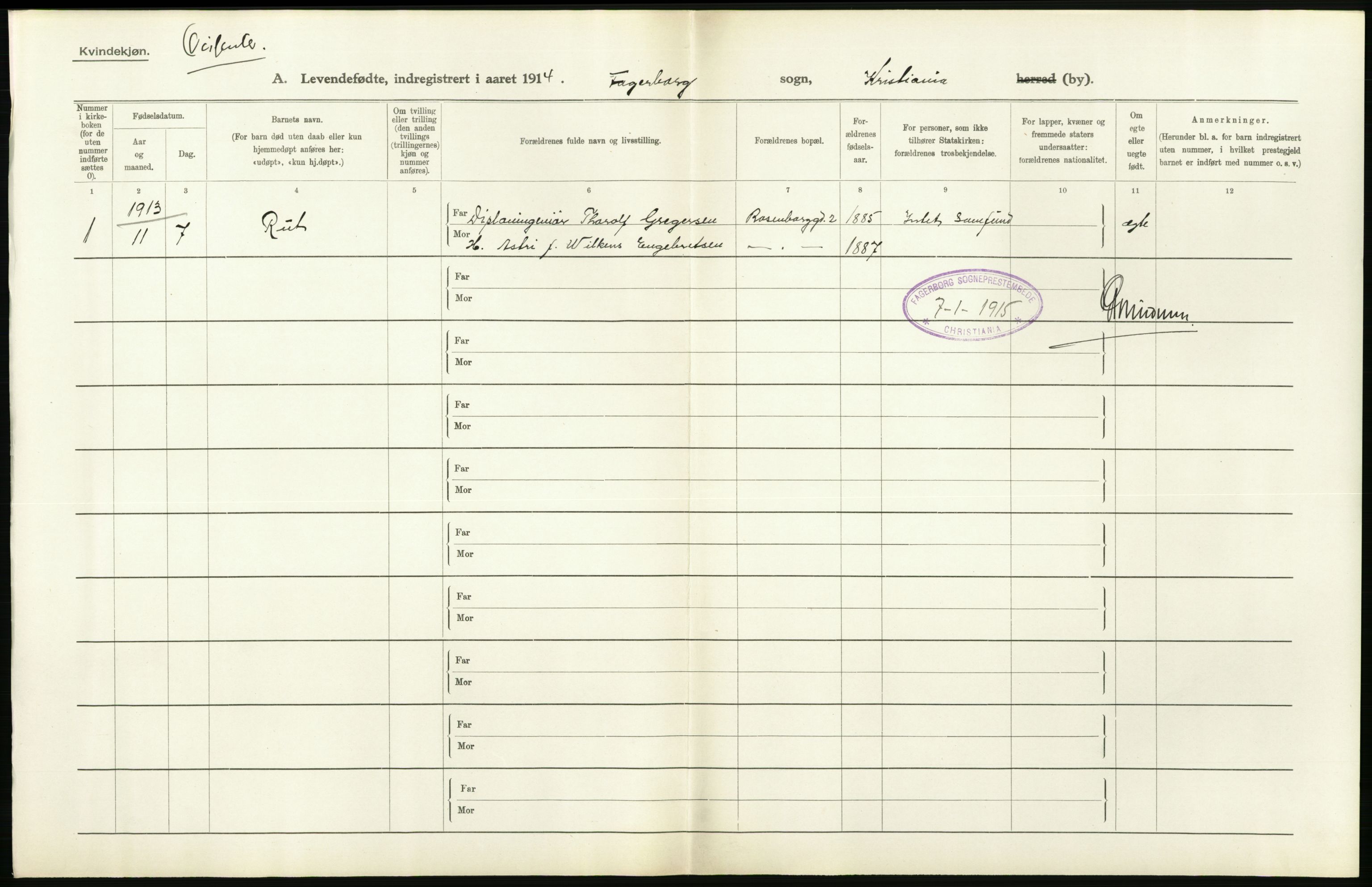 Statistisk sentralbyrå, Sosiodemografiske emner, Befolkning, AV/RA-S-2228/D/Df/Dfb/Dfbd/L0006: Kristiania: Levendefødte menn og kvinner., 1914, s. 152