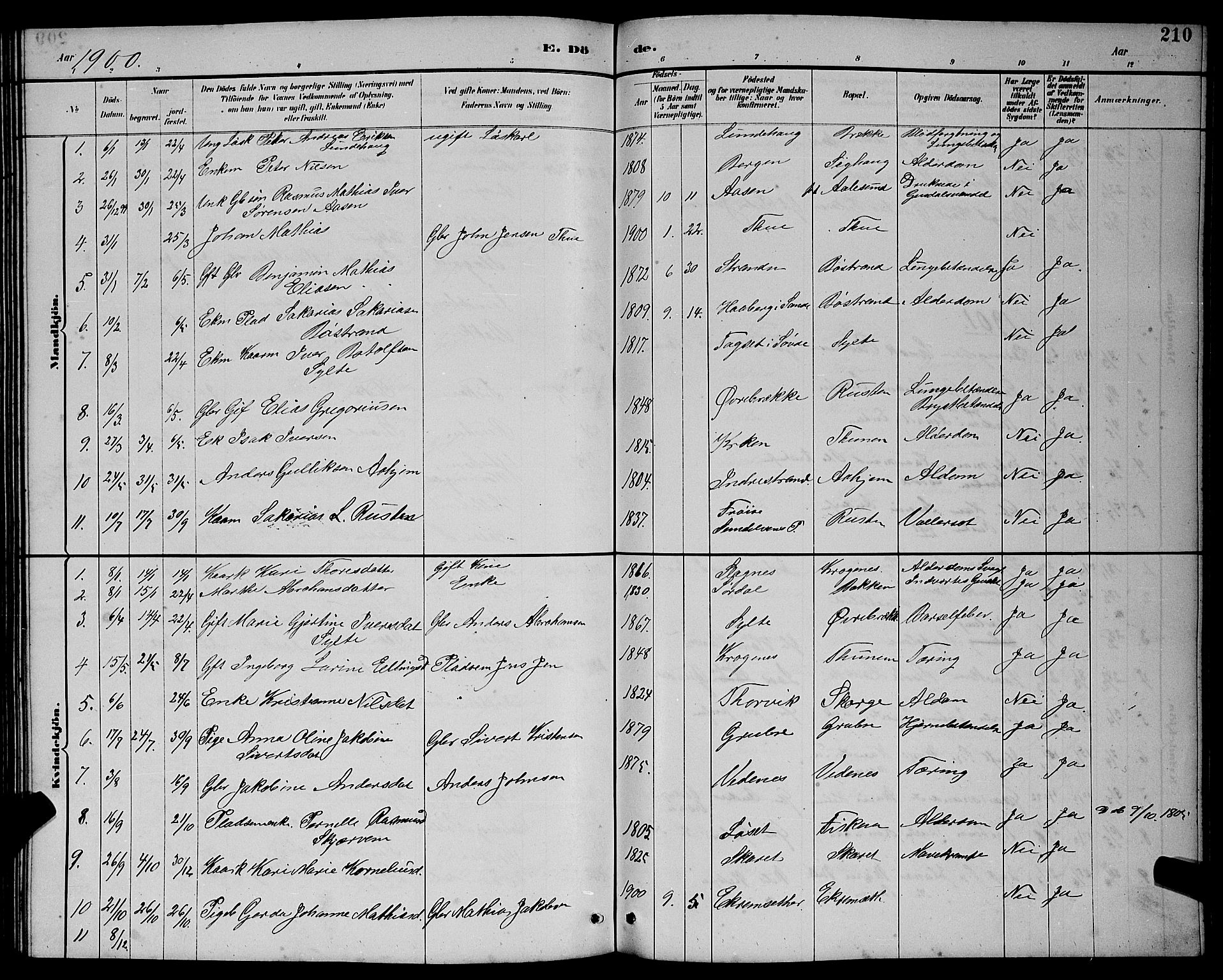 Ministerialprotokoller, klokkerbøker og fødselsregistre - Møre og Romsdal, AV/SAT-A-1454/501/L0017: Klokkerbok nr. 501C03, 1885-1901, s. 210