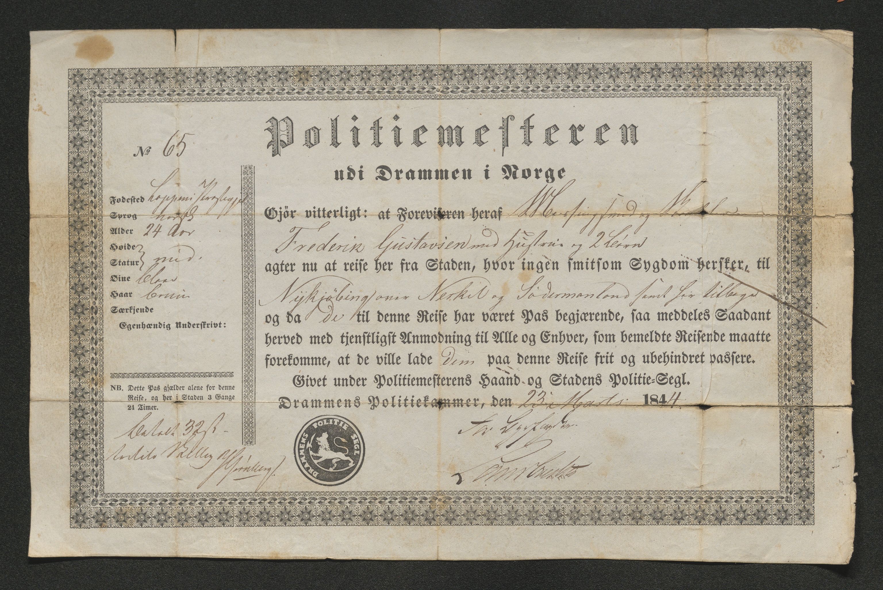 Drammen politikammer, AV/SAKO-A-623/I/Ia/Iab/L0007: Innleverte pass, 1843-1844, s. 772