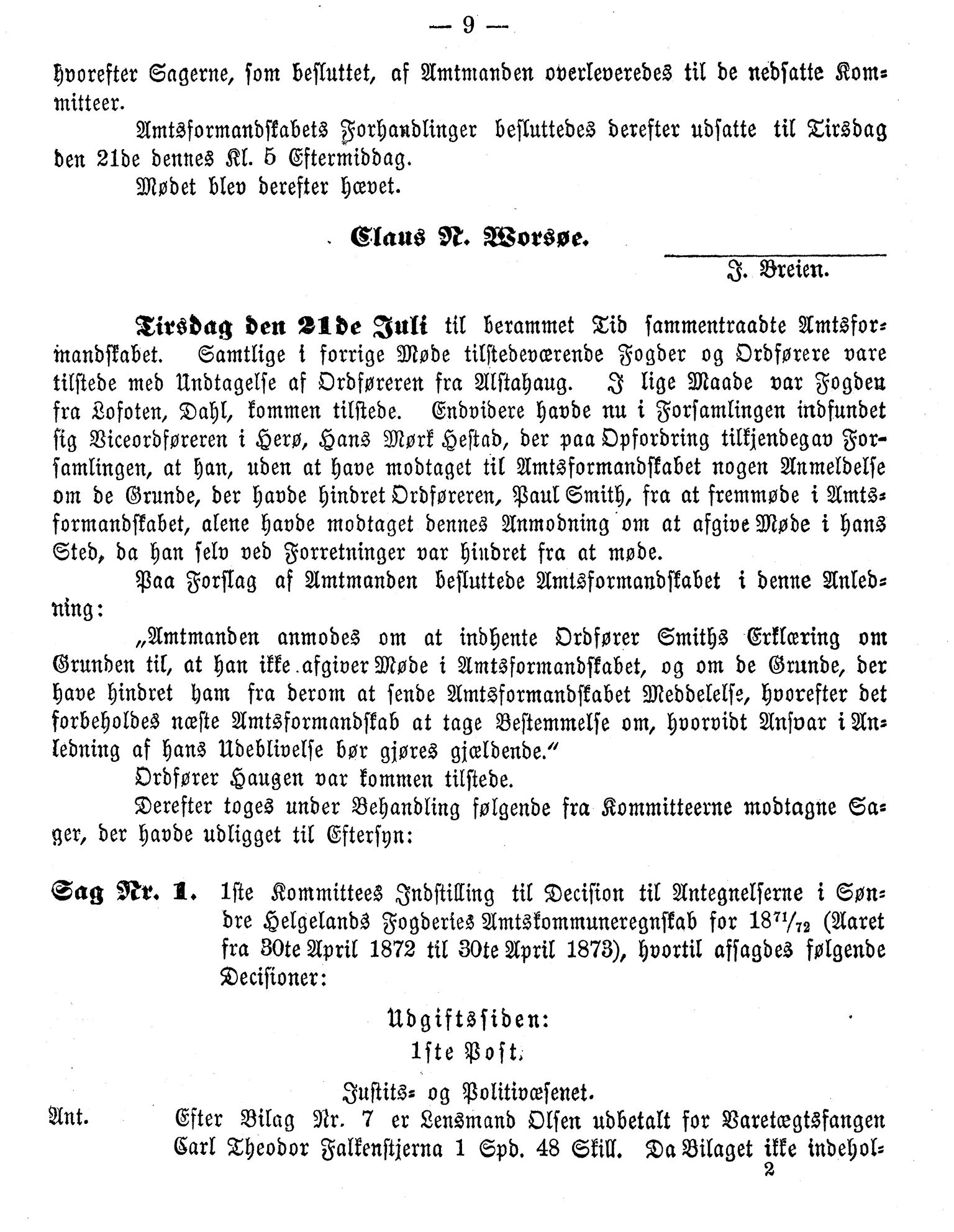 Nordland Fylkeskommune. Fylkestinget, AIN/NFK-17/176/A/Ac/L0009: Fylkestingsforhandlinger 1874, 1874, s. 9