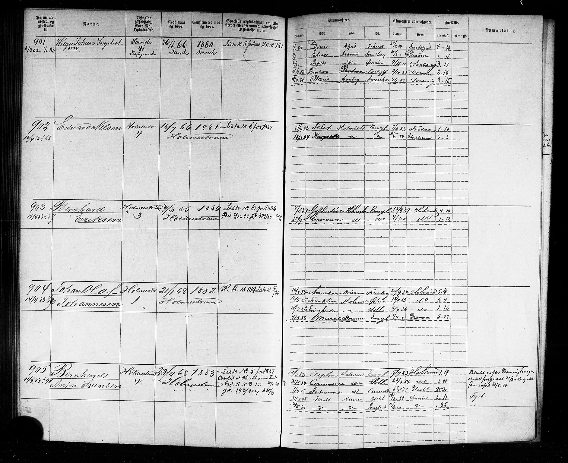 Holmestrand innrulleringskontor, AV/SAKO-A-1151/F/Fb/L0001: Annotasjonsrulle, 1868-1886, s. 185