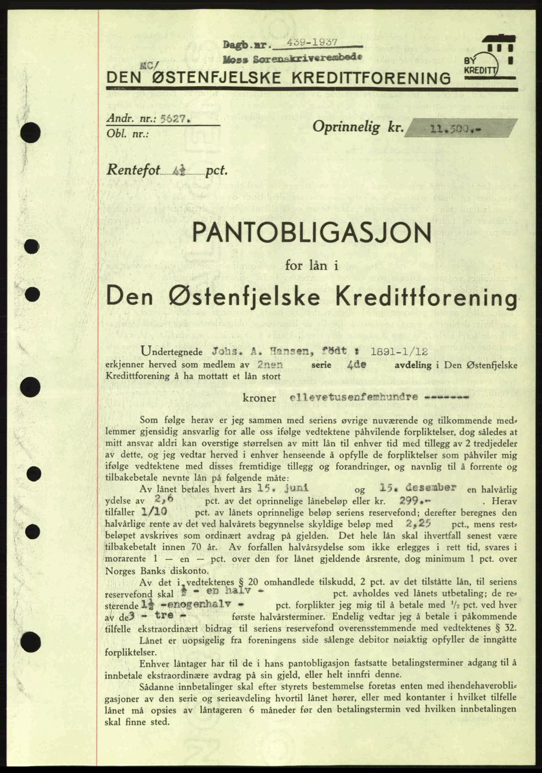 Moss sorenskriveri, SAO/A-10168: Pantebok nr. B3, 1937-1937, Dagboknr: 439/1937