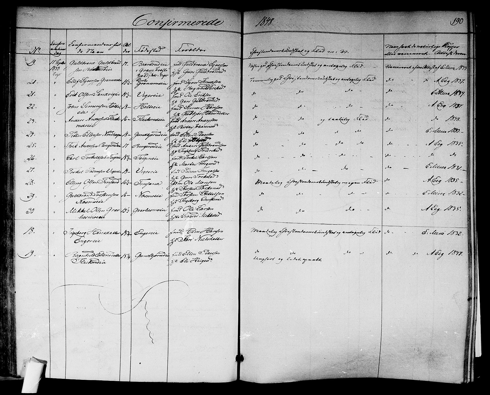 Norderhov kirkebøker, AV/SAKO-A-237/F/Fa/L0011: Ministerialbok nr. 11, 1847-1856, s. 190