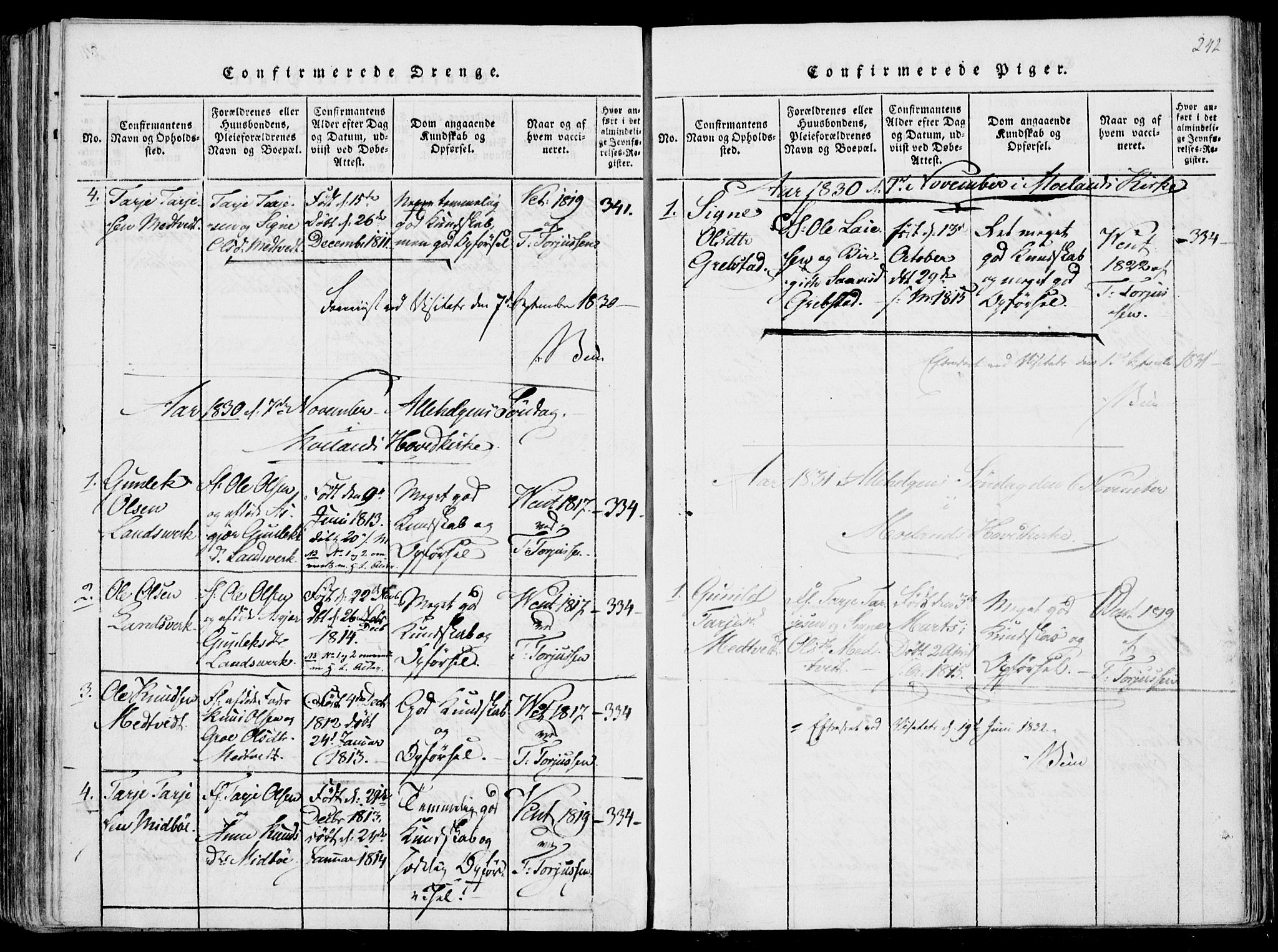 Fyresdal kirkebøker, AV/SAKO-A-263/F/Fa/L0004: Ministerialbok nr. I 4, 1815-1854, s. 242