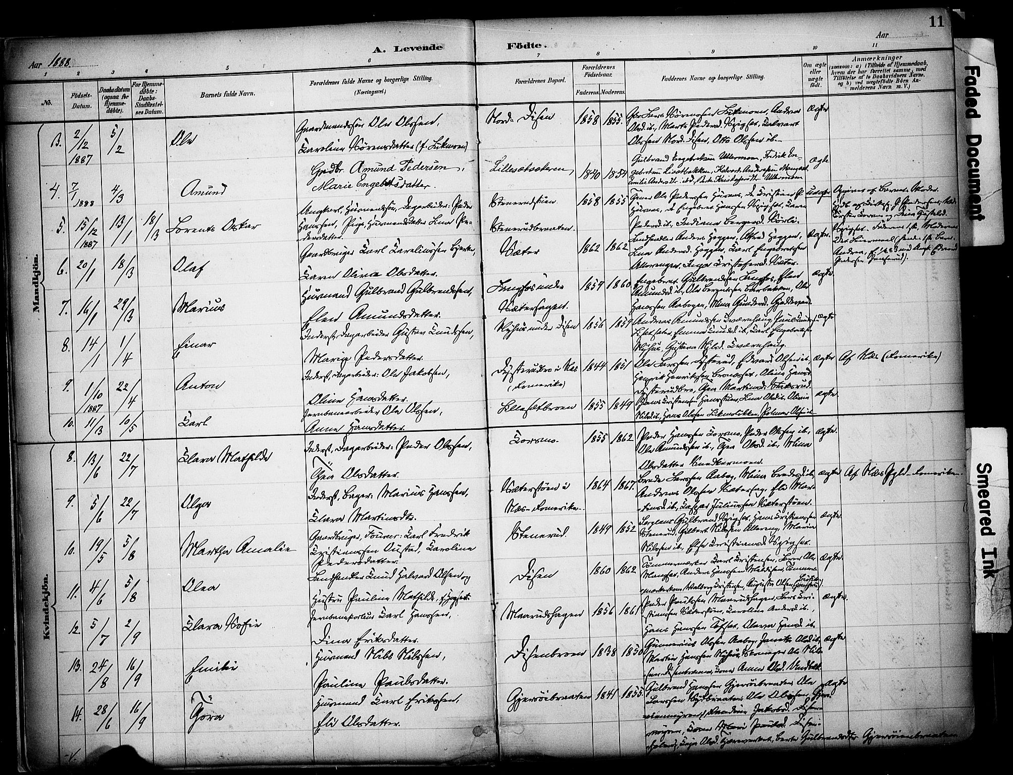 Sør-Odal prestekontor, AV/SAH-PREST-030/H/Ha/Haa/L0008: Ministerialbok nr. 8, 1886-1922, s. 11