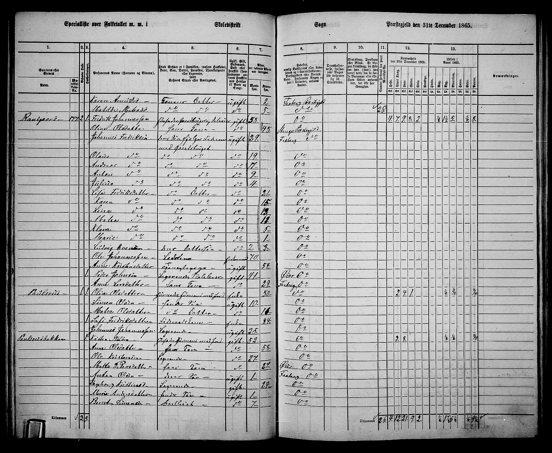 RA, Folketelling 1865 for 0524L Fåberg prestegjeld, Fåberg sokn og Lillehammer landsokn, 1865, s. 110