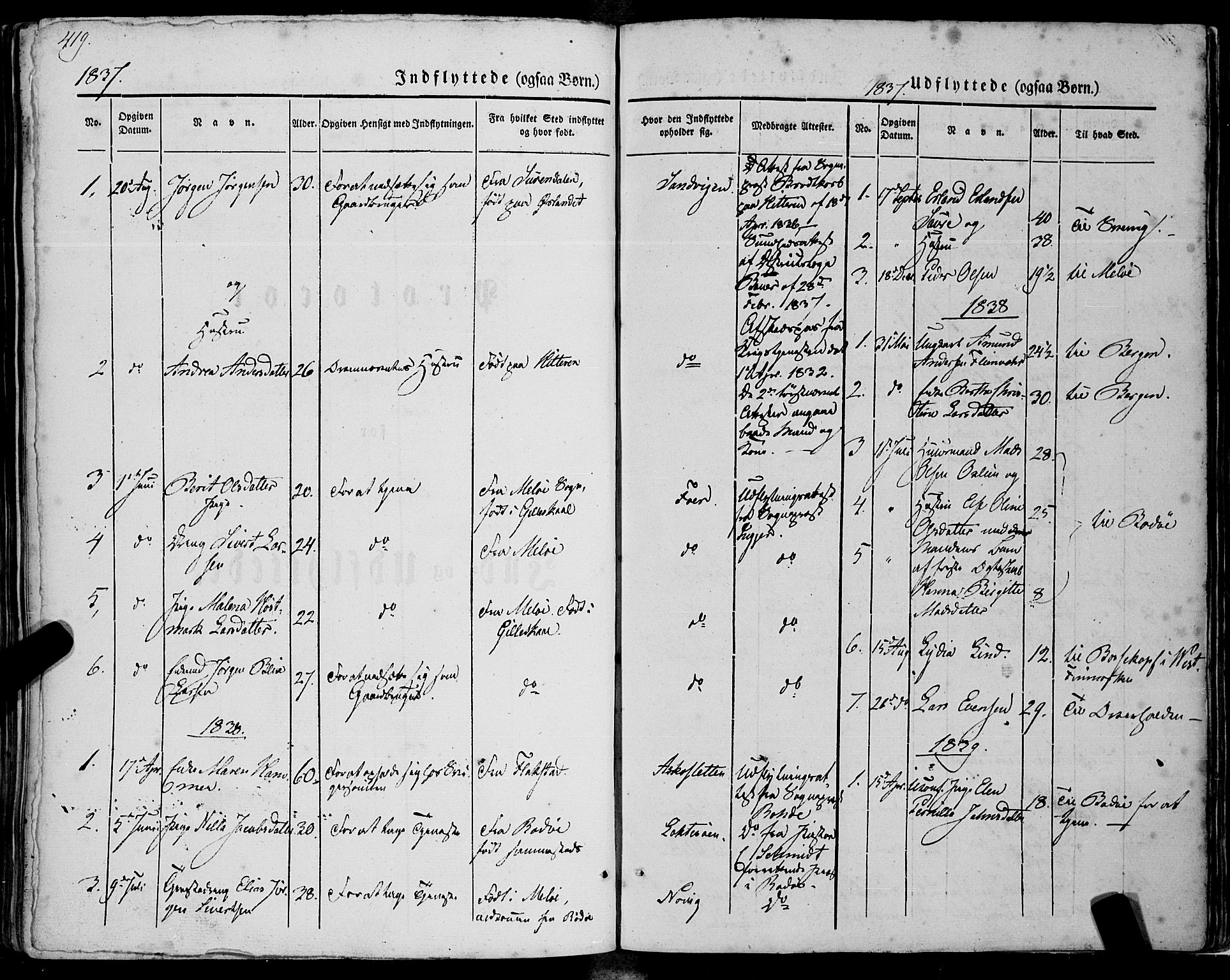 Ministerialprotokoller, klokkerbøker og fødselsregistre - Nordland, AV/SAT-A-1459/805/L0097: Ministerialbok nr. 805A04, 1837-1861, s. 419